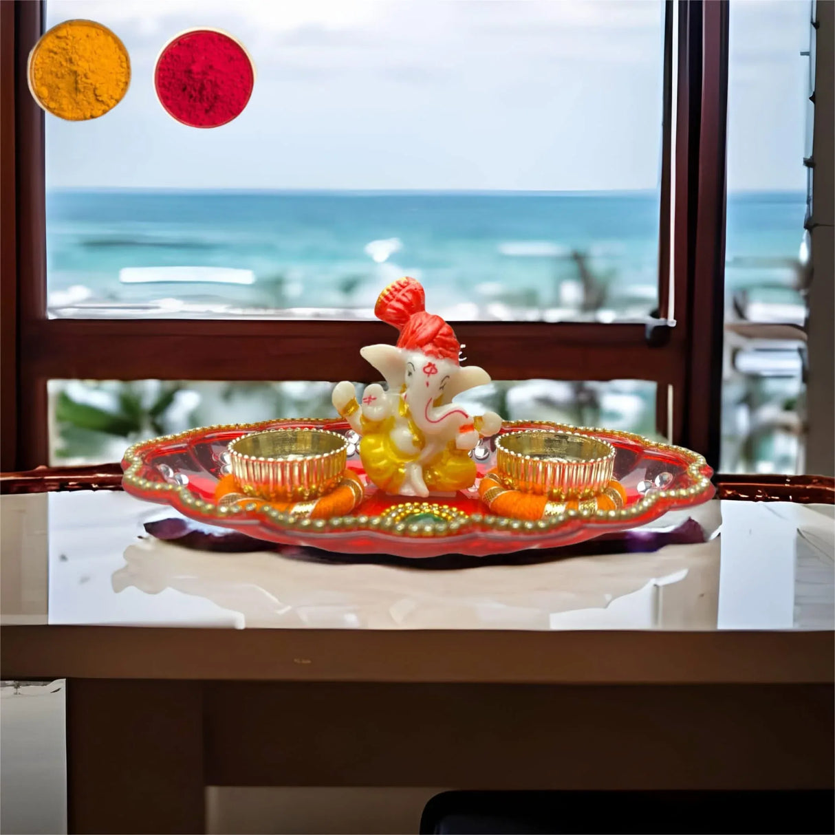 Ganesha Haldi Kumkum Holder Thali, Pooja Return Gift, Indian Housewarming Gifts, Shivratri, Wedding Favor, Navarathri Favors, Baby Shower - LoveNspire