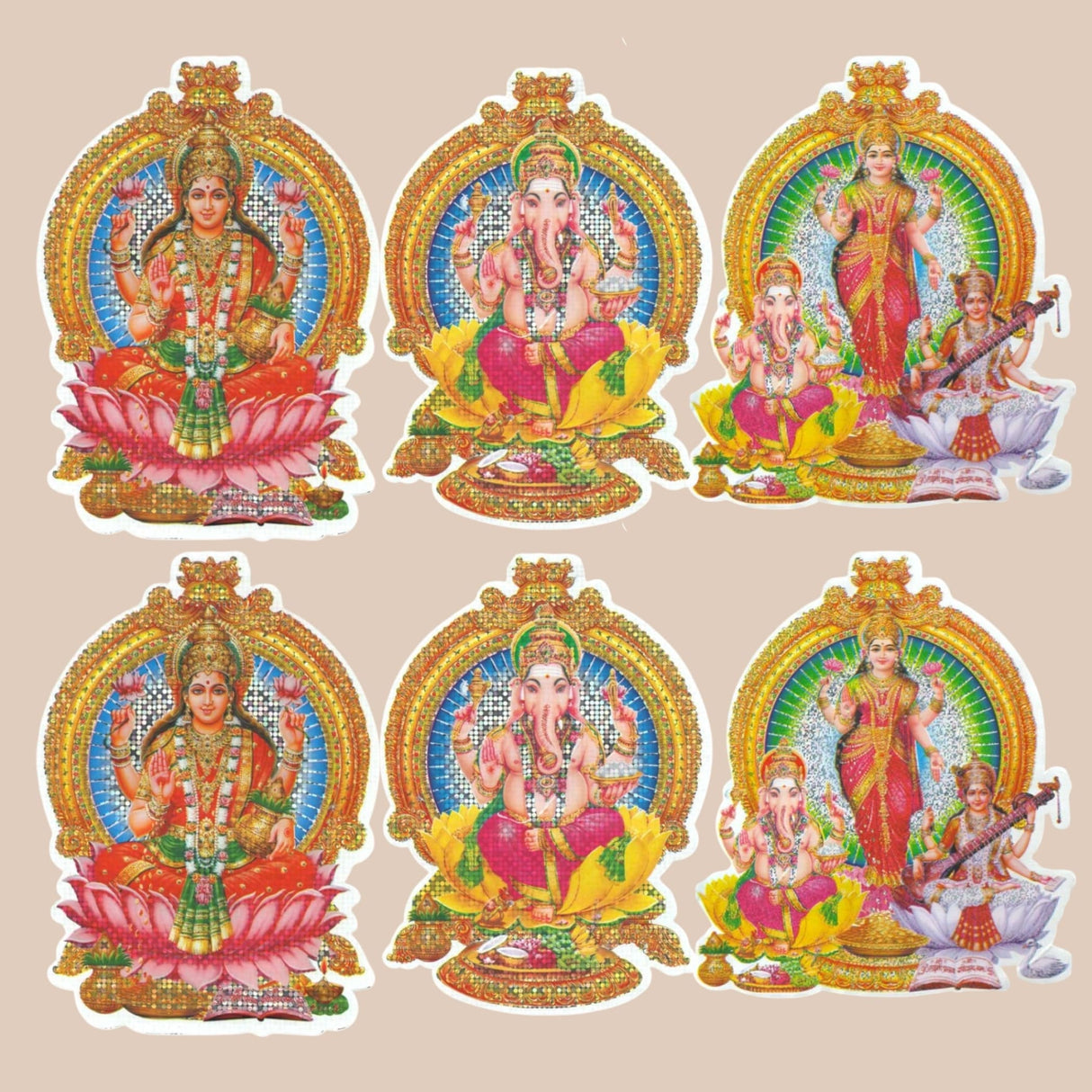 6CT Ganesha Laxmi and Saraswati Wall Sticker Decorative Easy Peel Poster Premium Glitter Effect Pooja Room Wall Sticker Hindu Diwali Decor Indian God Sticker Home Office - LoveNspire