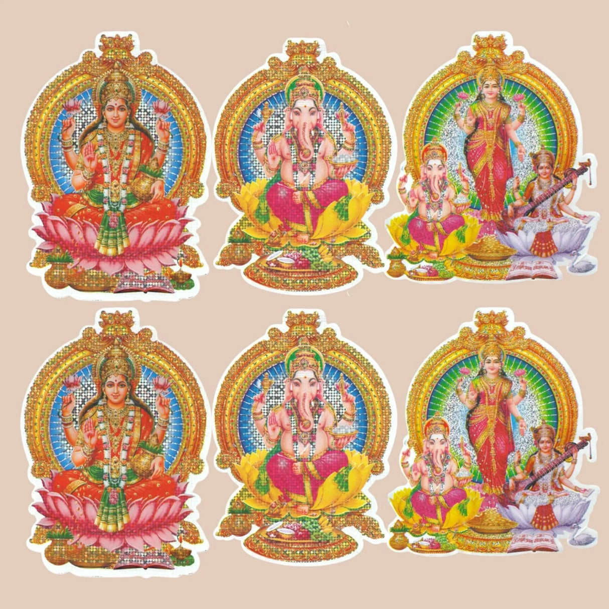 6CT Ganesha Laxmi and Saraswati Wall Sticker Decorative Easy Peel Poster Premium Glitter Effect Pooja Room Wall Sticker Hindu Diwali Decor Indian God Sticker Home Office - LoveNspire
