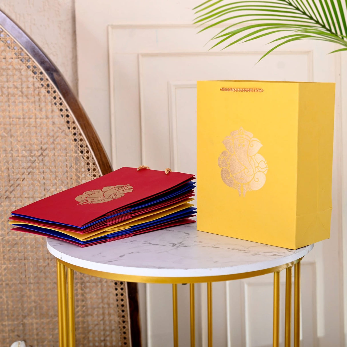 Ganesha Paper Carry Bags Party Favor Gift Bag for Goodie Wedding Ganesh Chaturthi Puja Return Gifts - 8x4x10 Inch - LoveNspire