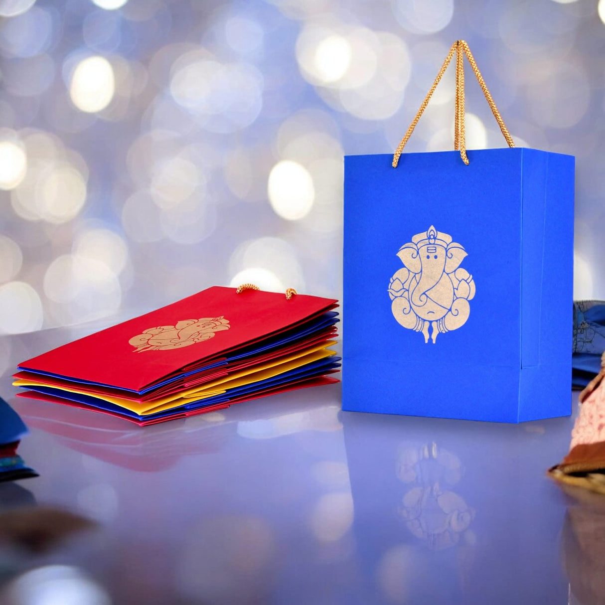 Ganesha Paper Carry Bags Party Favor Gift Bag for Goodie Wedding Ganesh Chaturthi Puja Return Gifts - 8x4x10 Inch - LoveNspire