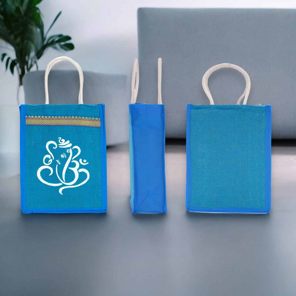 Ganesha Print Jute Bag Burlap Gift Bags Eco-friendly Reusable Tote Bag Pooja Gift Indian Favor Return Gifts - LoveNspire