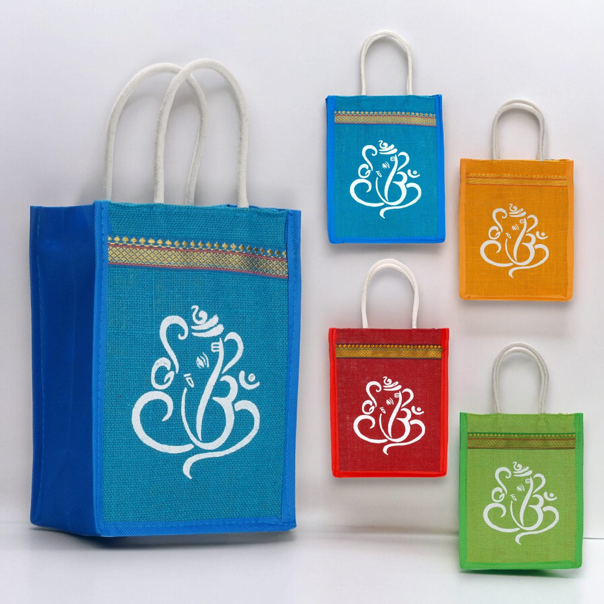 Ganesha Print Jute Bag Burlap Gift Bags Eco-friendly Reusable Tote Bag Pooja Gift Indian Favor Return Gifts - LoveNspire