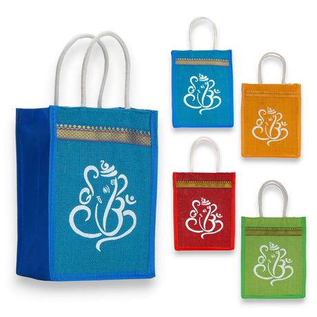 Ganesha Print Jute Bag Burlap Gift Bags Eco-friendly Reusable Tote Bag Pooja Gift Indian Favor Return Gifts - LoveNspire