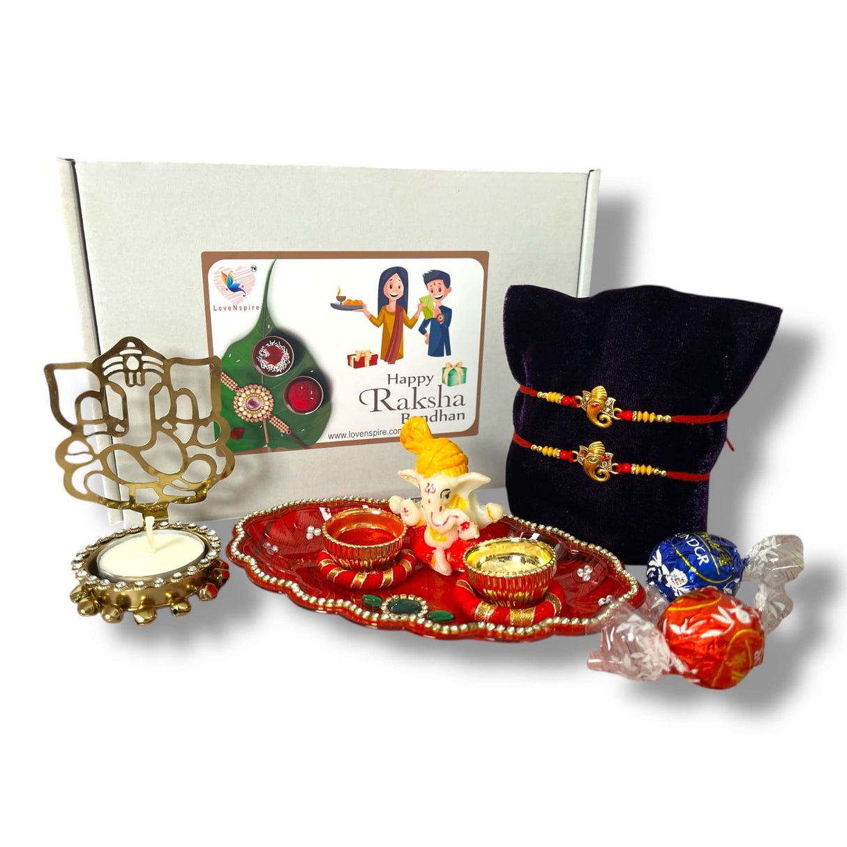 Ganesha Rakhi Gift Hamper for Brother with traditional Puja Plate and accessories