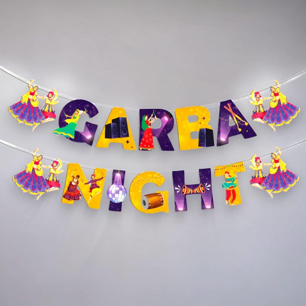 Garba Night Banner for Hindu Navratri Festival Celebration Bunting Diy Home Indoor Outdoor Decoration Indian Party Supplies Garba Decor Ideas - LoveNspire