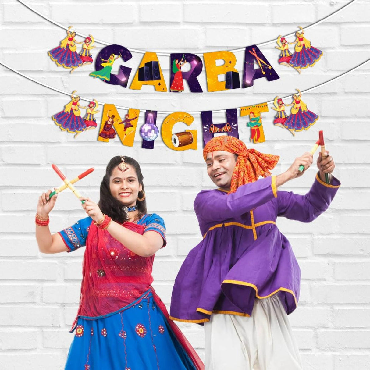 Garba Night Banner for Hindu Navratri Festival Celebration Bunting Diy Home Indoor Outdoor Decoration Indian Party Supplies Garba Decor Ideas - LoveNspire