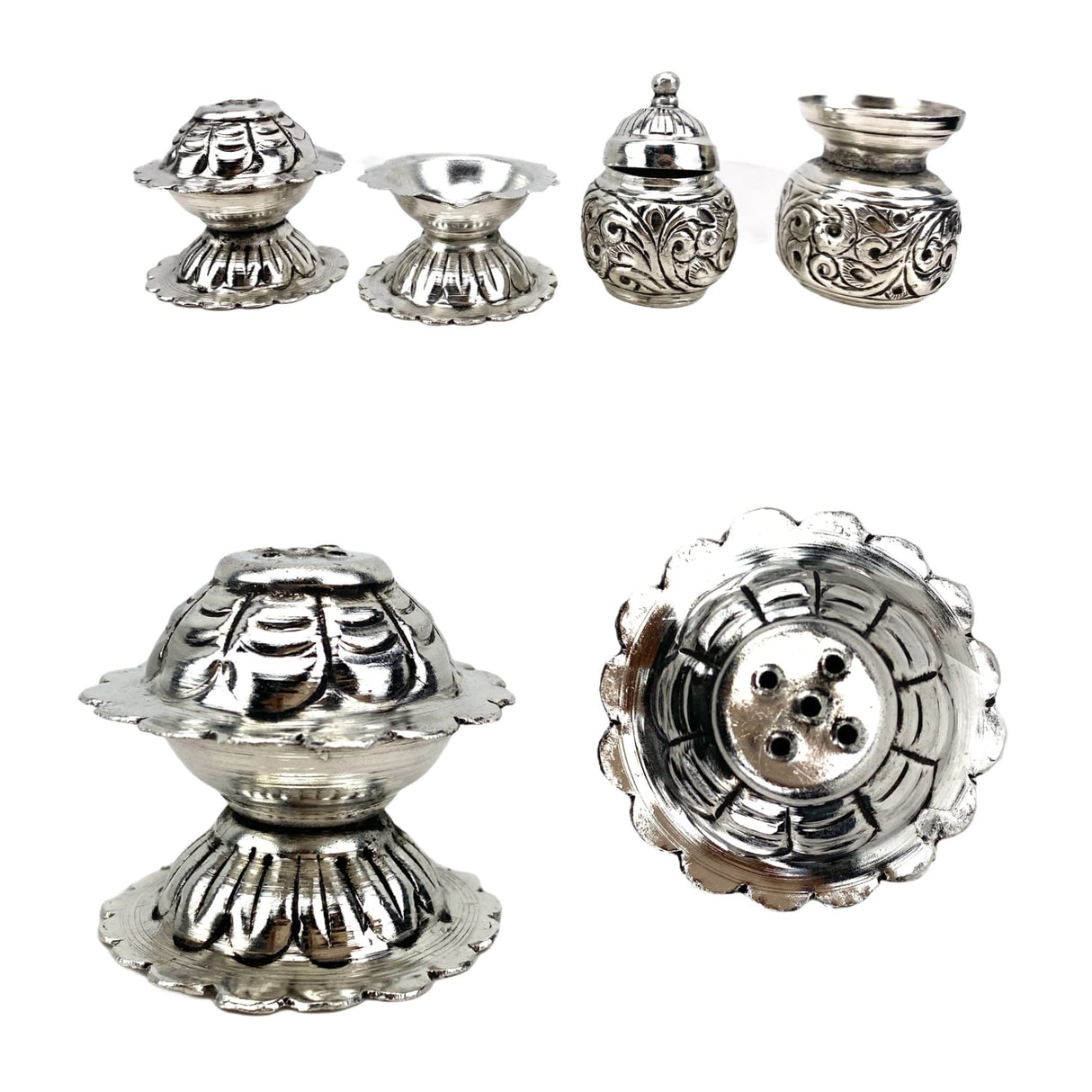 Indian German Silver Pooja Thali Set, Diya Aarti Plate, Haldi Kumkum Thali, Diwali Gift, Silver Puja Items, Hindu Mandir, Navrathri , Shivrathri - LoveNspire