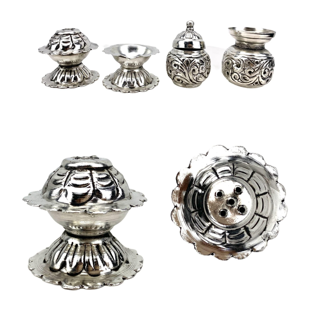 Indian German Silver Pooja Thali Set, Diya Aarti Plate, Haldi Kumkum Thali, Diwali Gift, Silver Puja Items, Hindu Mandir, Navrathri , Shivrathri - LoveNspire