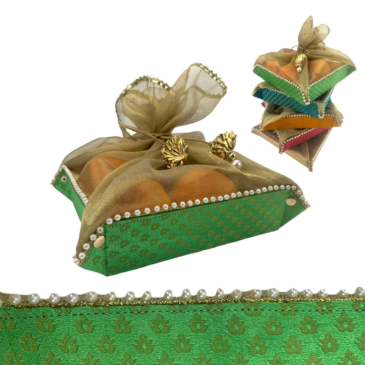 2ct Gift Basket Indian Mithai Box Brocade Jewelry Organizer Box for Shagun Return Gifts Traditional Style Sweets Box Wedding Favor Housewarming Gift - LoveNspire