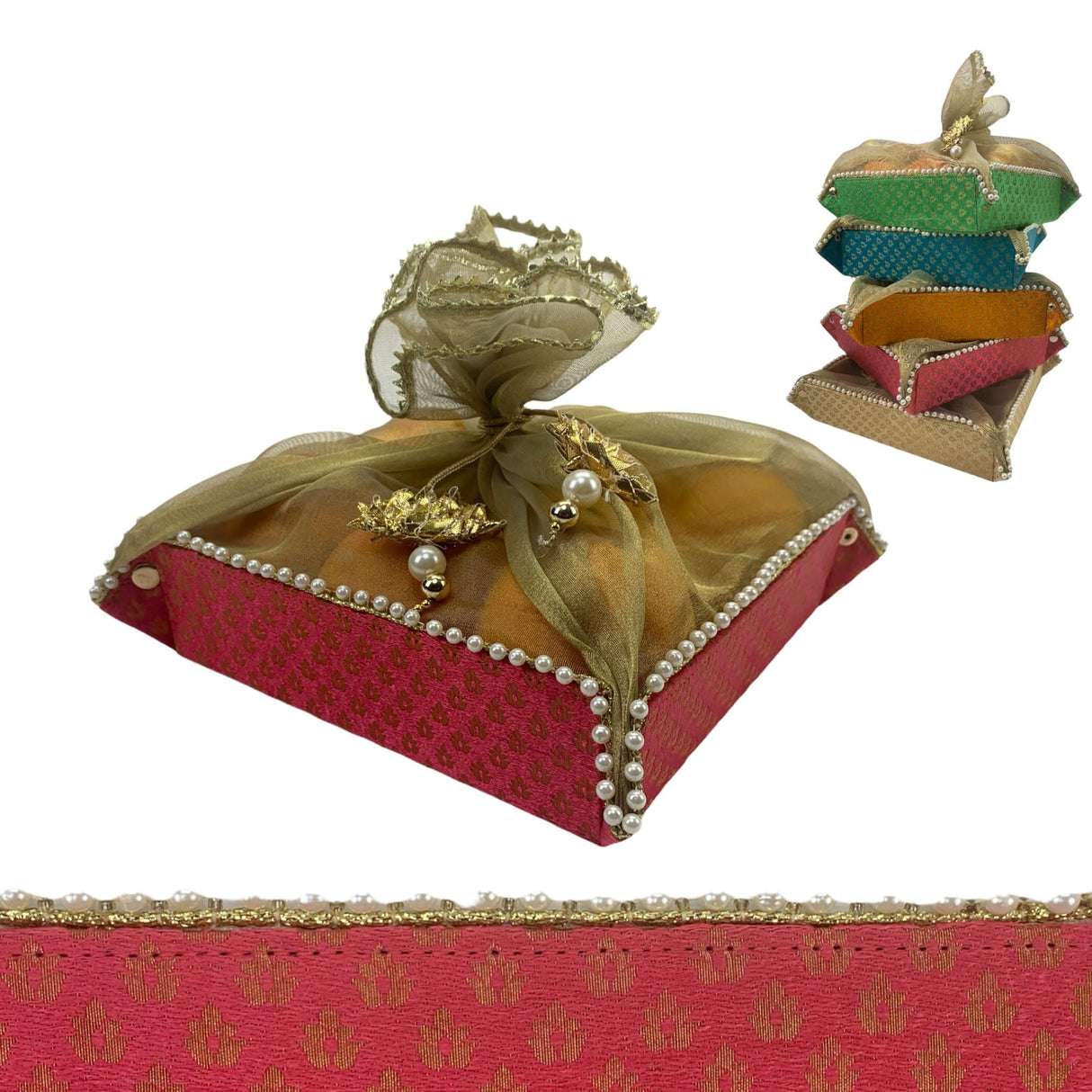 2ct Gift Basket Indian Mithai Box Brocade Jewelry Organizer Box for Shagun Return Gifts Traditional Style Sweets Box Wedding Favor Housewarming Gift - LoveNspire