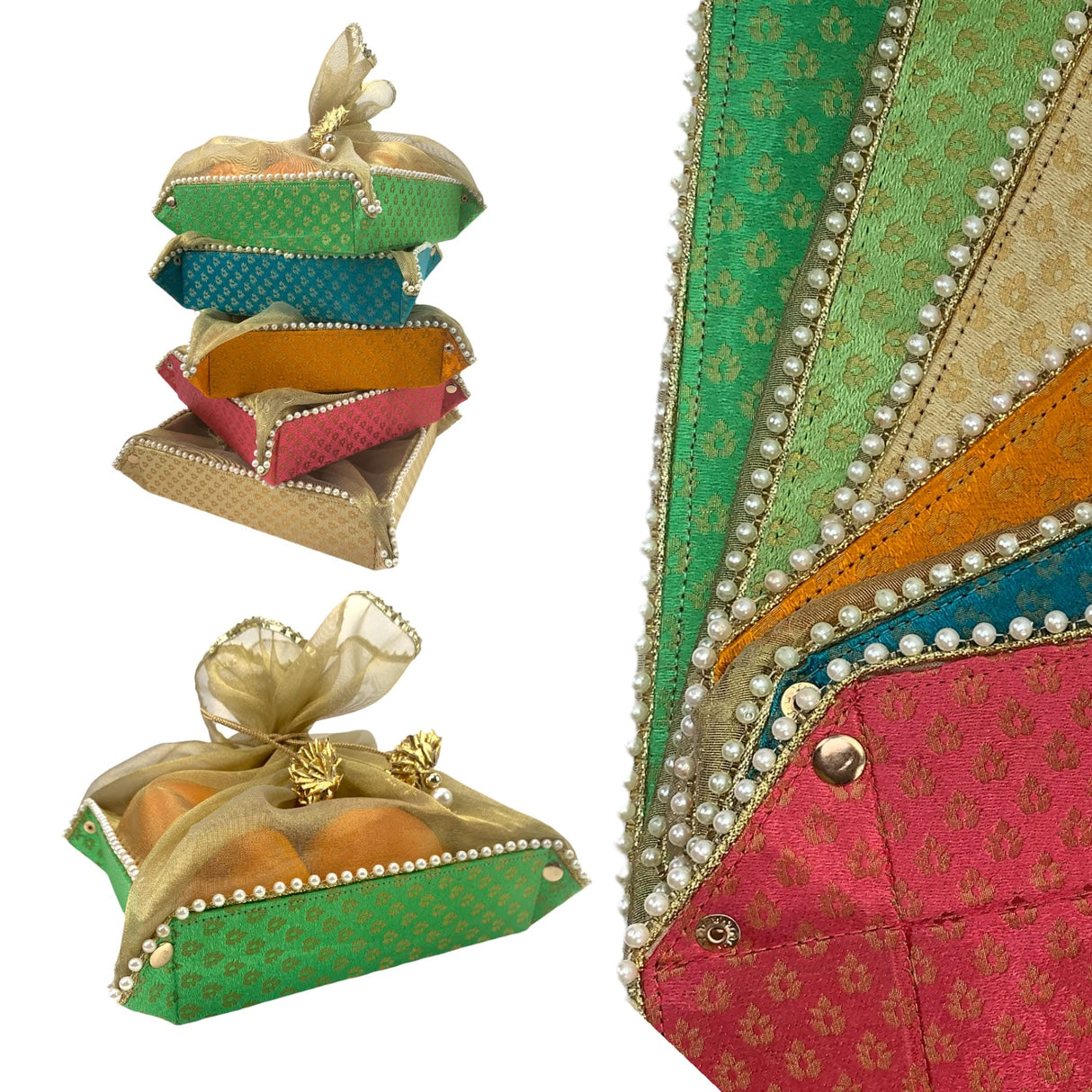 2ct Gift Basket Indian Mithai Box Brocade Jewelry Organizer Box for Shagun Return Gifts Traditional Style Sweets Box Wedding Favor Housewarming Gift - LoveNspire