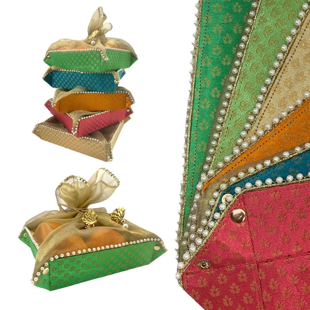 2ct Gift Basket Indian Mithai Box Brocade Jewelry Organizer Box for Shagun Return Gifts Traditional Style Sweets Box Wedding Favor Housewarming Gift - LoveNspire