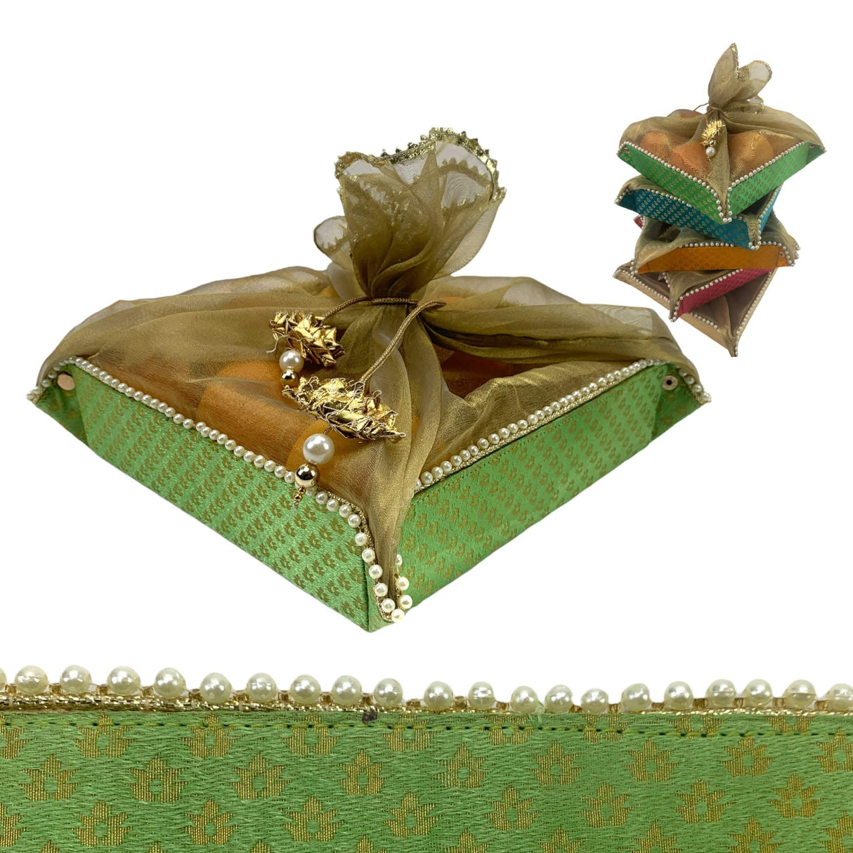 2ct Gift Basket Indian Mithai Box Brocade Jewelry Organizer Box for Shagun Return Gifts Traditional Style Sweets Box Wedding Favor Housewarming Gift - LoveNspire