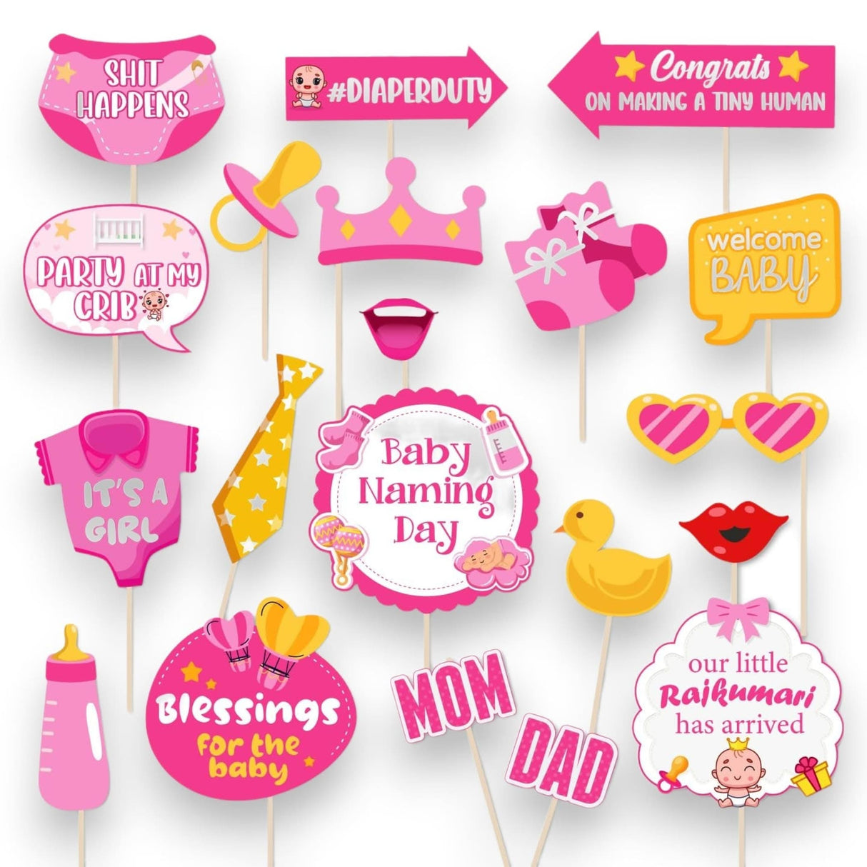 20 Pcs It's a Girl Photo Booth Props Baby Naming Day Photobooth Kit Little one Baby Shower Selfie Props with Sticks Pink Party Supplies & Decorations Favors - LoveNspire