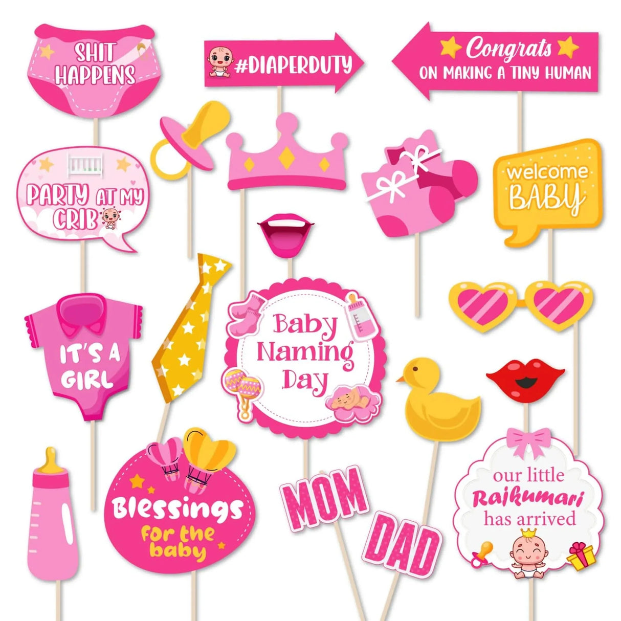 20 Pcs It's a Girl Photo Booth Props Baby Naming Day Photobooth Kit Little one Baby Shower Selfie Props with Sticks Pink Party Supplies & Decorations Favors - LoveNspire