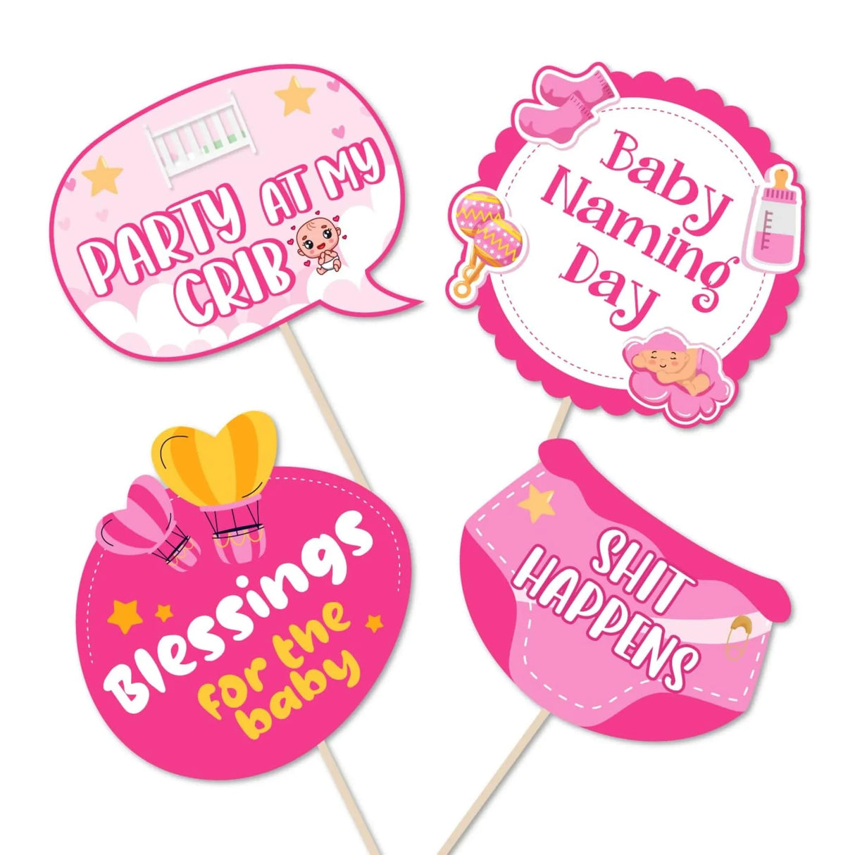 20 Pcs It's a Girl Photo Booth Props Baby Naming Day Photobooth Kit Little one Baby Shower Selfie Props with Sticks Pink Party Supplies & Decorations Favors - LoveNspire