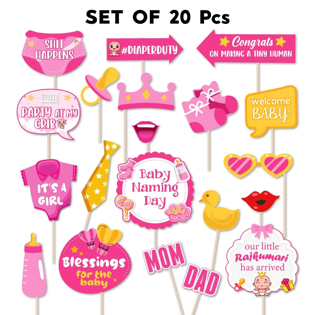 20 Pcs It's a Girl Photo Booth Props Baby Naming Day Photobooth Kit Little one Baby Shower Selfie Props with Sticks Pink Party Supplies & Decorations Favors - LoveNspire