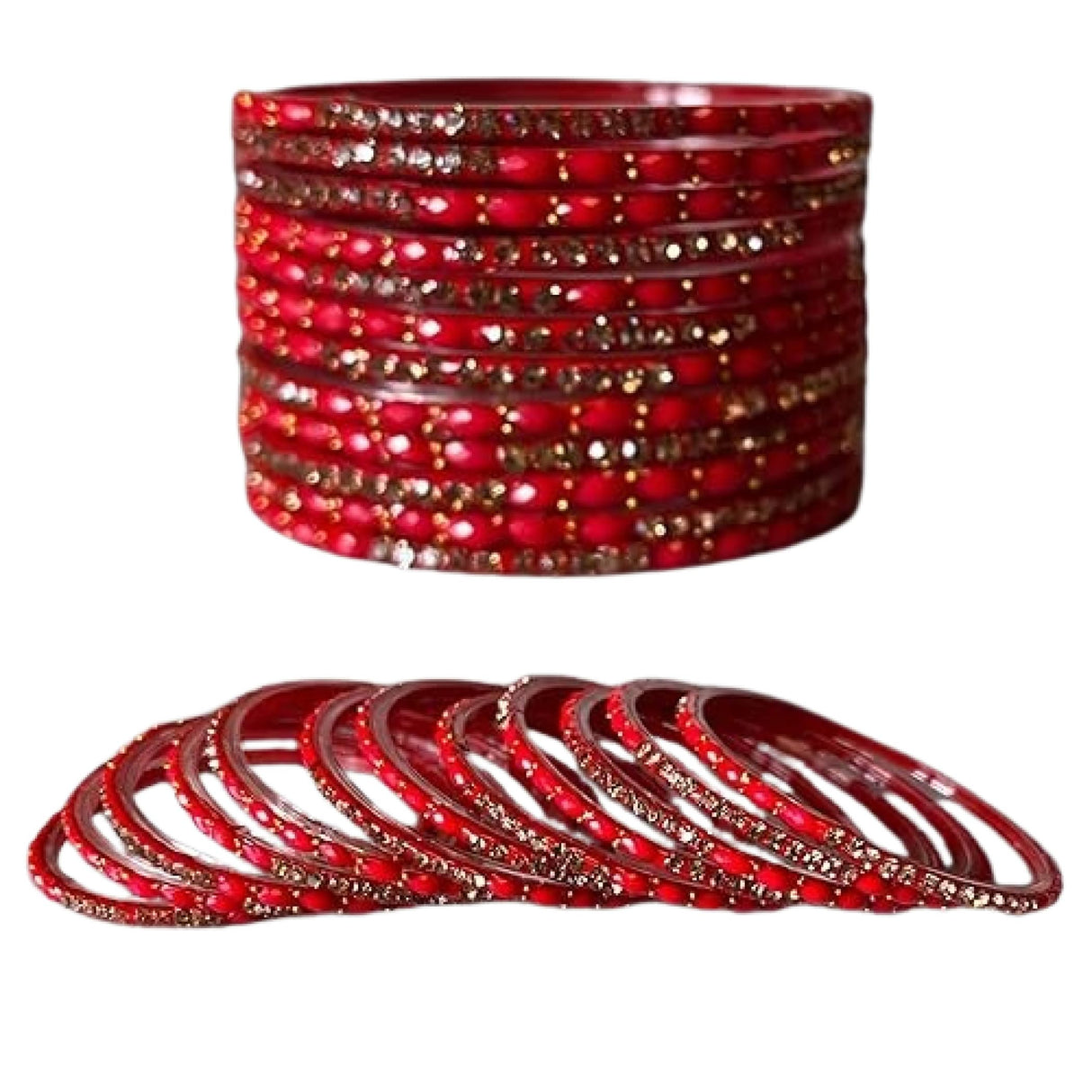 Red and gold jeweled bangles from the Indian Glass Bangles Ethnic Jewelry Set