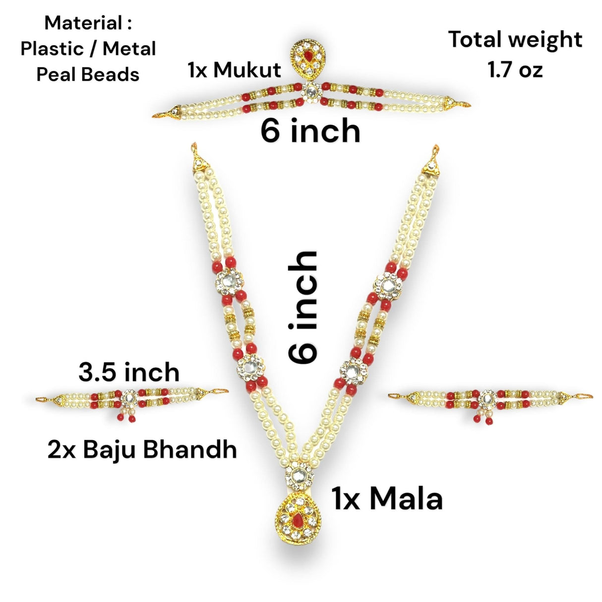 Hindu God Goddess Shringaar Jewellery Set Indian Traditional Necklace Armband and Crown God Idol Statue Jewelry Set for Lord Ganesha Shreenathji Thakurji Radha Krishna Laddu Gopal - LoveNspire
