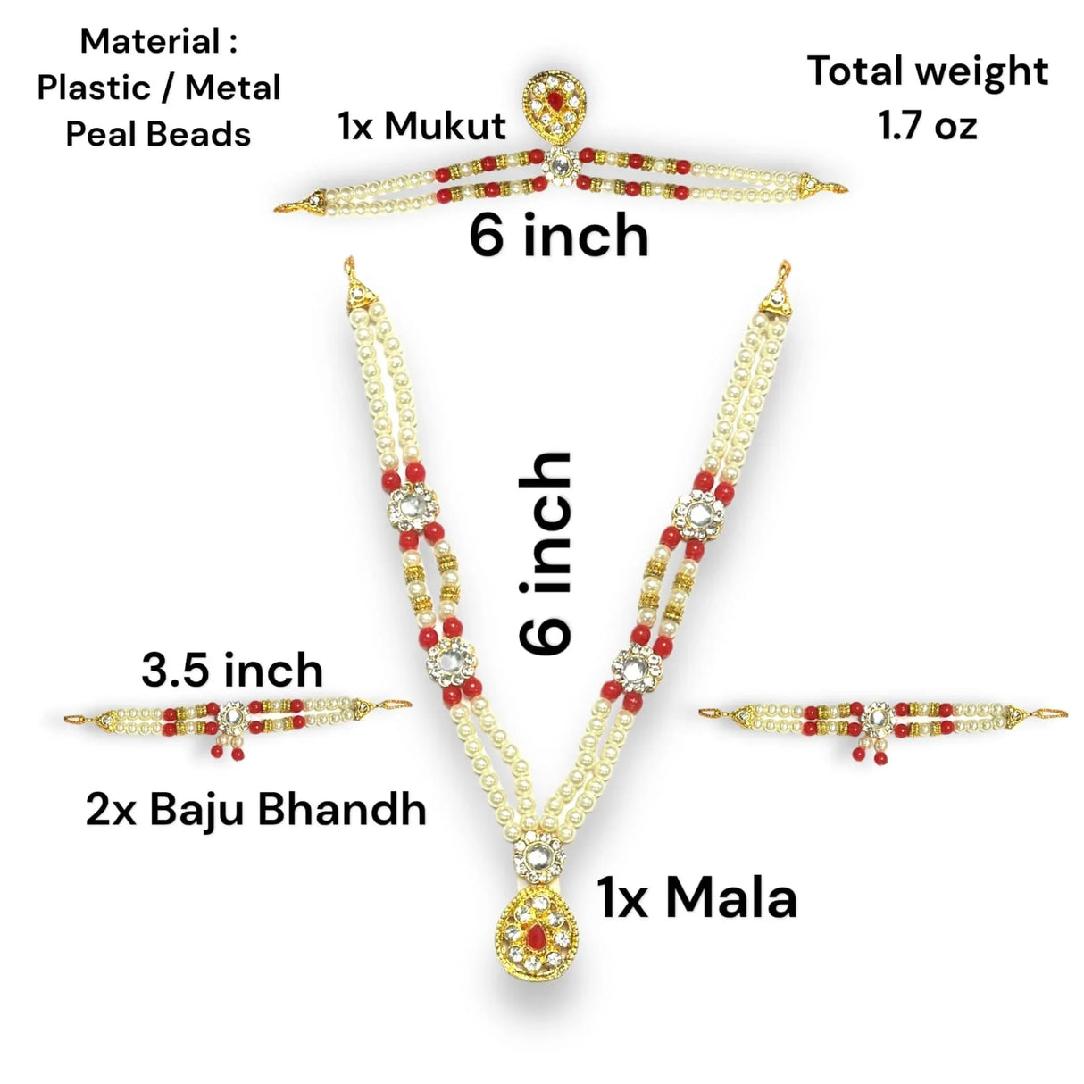 Hindu God Goddess Shringaar Jewellery Set Indian Traditional Necklace Armband and Crown God Idol Statue Jewelry Set for Lord Ganesha Shreenathji Thakurji Radha Krishna Laddu Gopal - LoveNspire