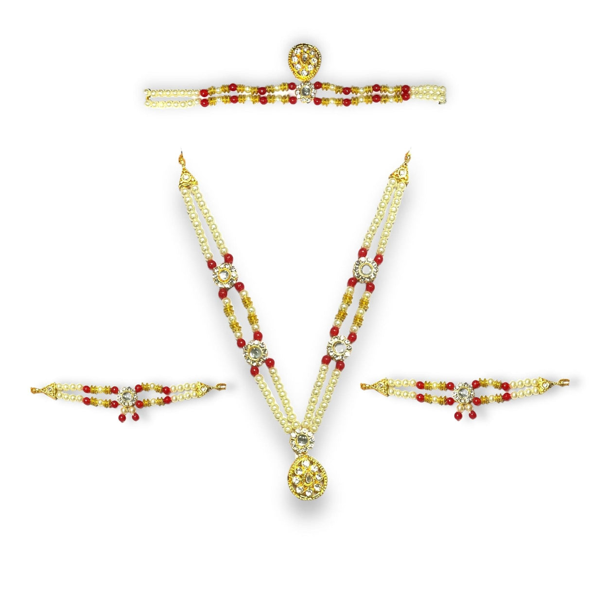 Hindu God Goddess Shringaar Jewellery Set Indian Traditional Necklace Armband and Crown God Idol Statue Jewelry Set for Lord Ganesha Shreenathji Thakurji Radha Krishna Laddu Gopal - LoveNspire