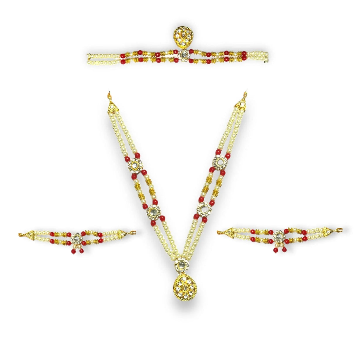 Hindu God Goddess Shringaar Jewellery Set Indian Traditional Necklace Armband and Crown God Idol Statue Jewelry Set for Lord Ganesha Shreenathji Thakurji Radha Krishna Laddu Gopal - LoveNspire