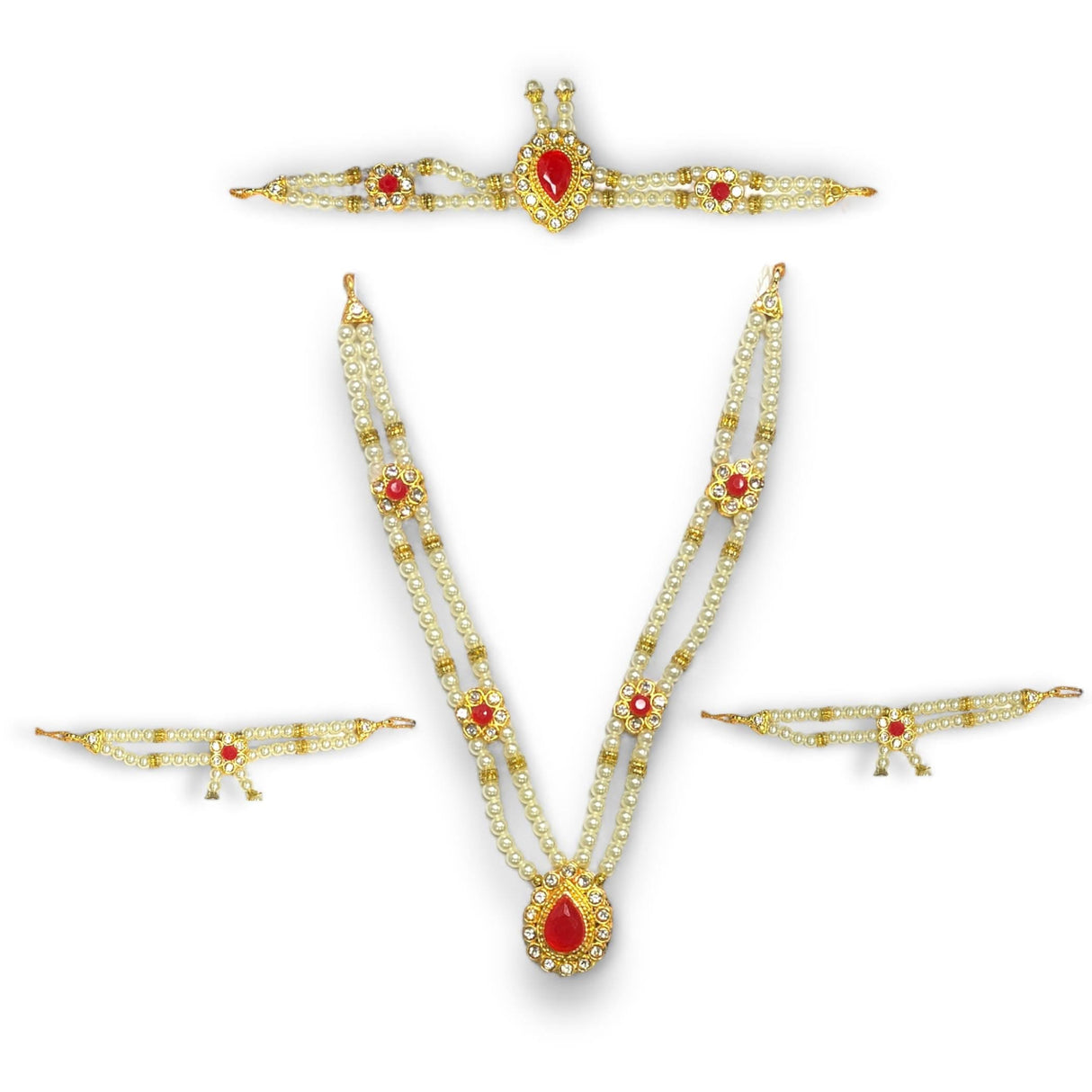 Hindu God Goddess Shringaar Jewellery Set Indian Traditional Necklace Armband and Crown God Idol Statue Jewelry Set for Lord Ganesha Shreenathji Thakurji Radha Krishna Laddu Gopal - LoveNspire