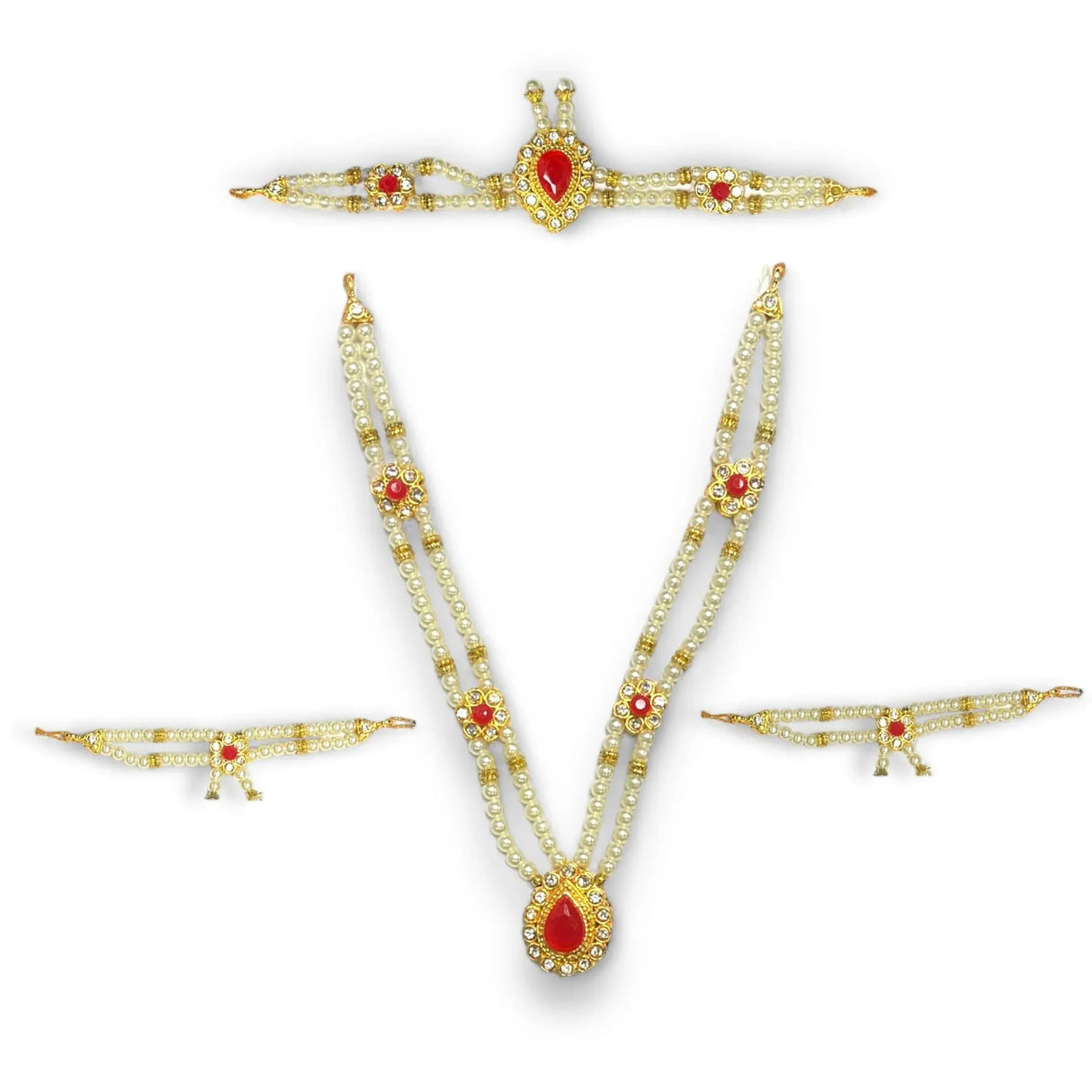 Hindu God Goddess Shringaar Jewellery Set Indian Traditional Necklace Armband and Crown God Idol Statue Jewelry Set for Lord Ganesha Shreenathji Thakurji Radha Krishna Laddu Gopal - LoveNspire