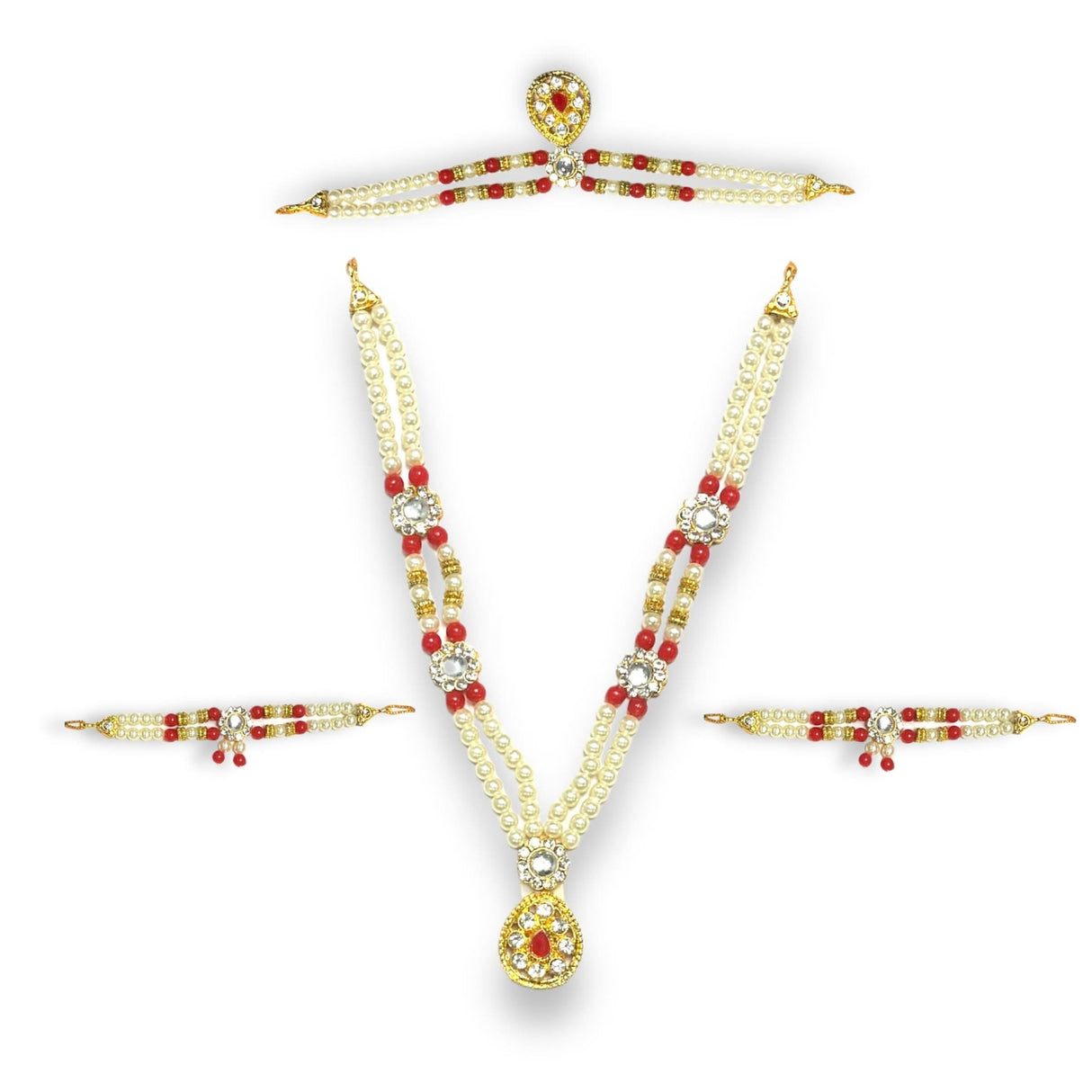 Hindu God Goddess Shringaar Jewellery Set Indian Traditional Necklace Armband and Crown God Idol Statue Jewelry Set for Lord Ganesha Shreenathji Thakurji Radha Krishna Laddu Gopal - LoveNspire