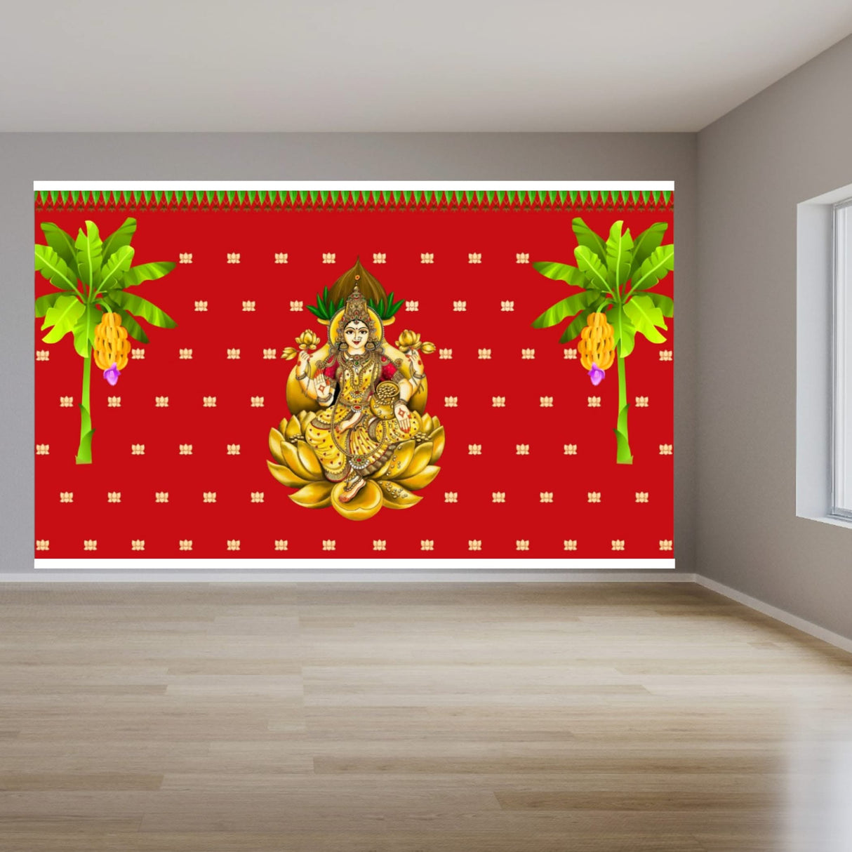 Goddess Laxmi Backdrop 5x8 Feet Indian Traditional Cloth Varalaxmi Vratam Decor Indian Diwali Decor Pooja Wall Decor Indian Wall Art Photo Decor Banner Decorative Cloth Navratri Decor - LoveNspire
