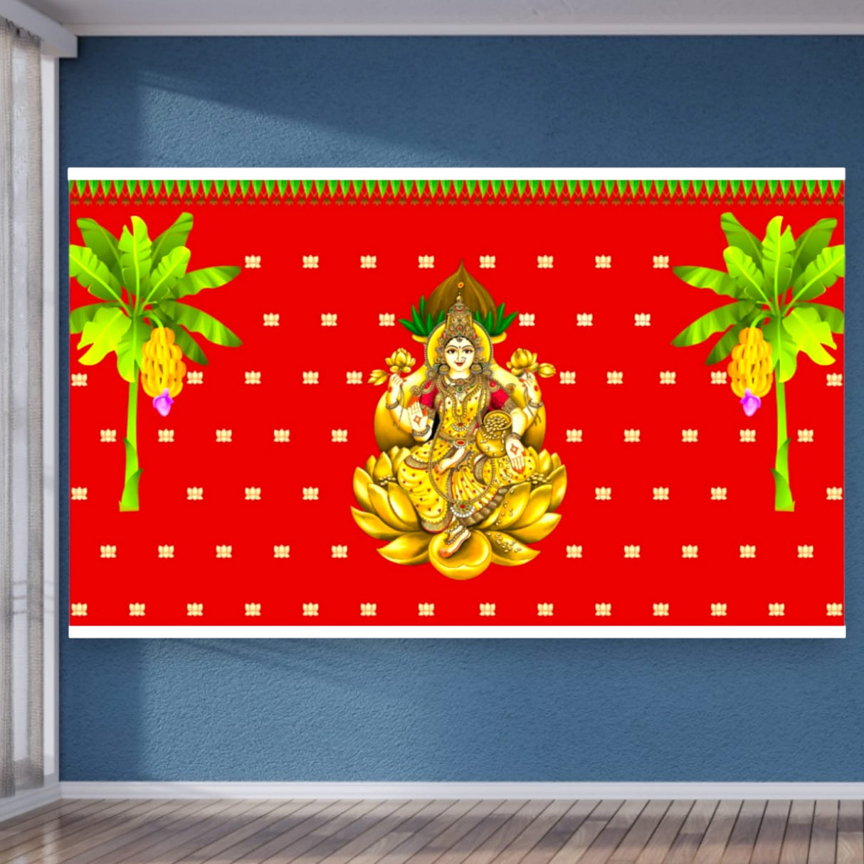 Goddess Laxmi Backdrop 5x8 Feet Indian Traditional Cloth Varalaxmi Vratam Decor Indian Diwali Decor Pooja Wall Decor Indian Wall Art Photo Decor Banner Decorative Cloth Navratri Decor - LoveNspire