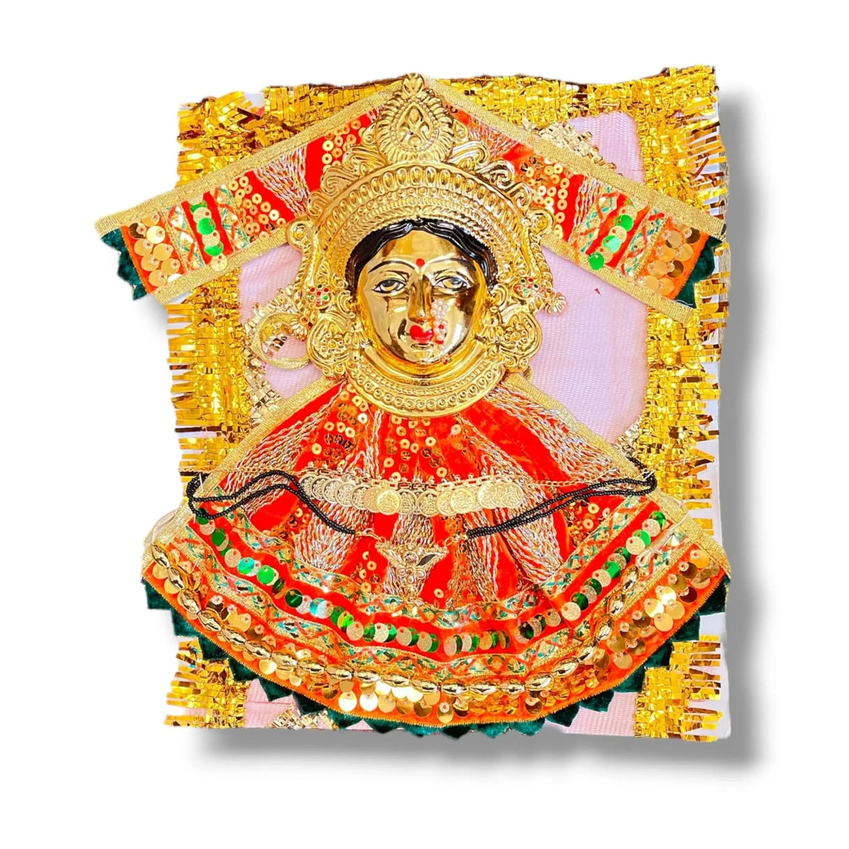 Varalaxmi Goddess Face Set Devi Mata Mukhota Mahalaxmi Face Velvet Idol Gotta with Embroidery Dress Jewelry for Vara Lakshmi Vratam Navaratri Margashirsha Vratha Pooja Temple - LoveNspire