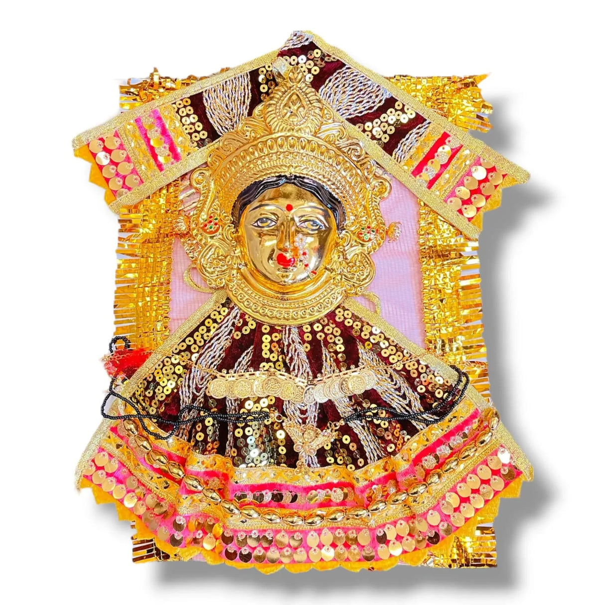 Varalaxmi Goddess Face Set Devi Mata Mukhota Mahalaxmi Face Velvet Idol Gotta with Embroidery Dress Jewelry for Vara Lakshmi Vratam Navaratri Margashirsha Vratha Pooja Temple - LoveNspire
