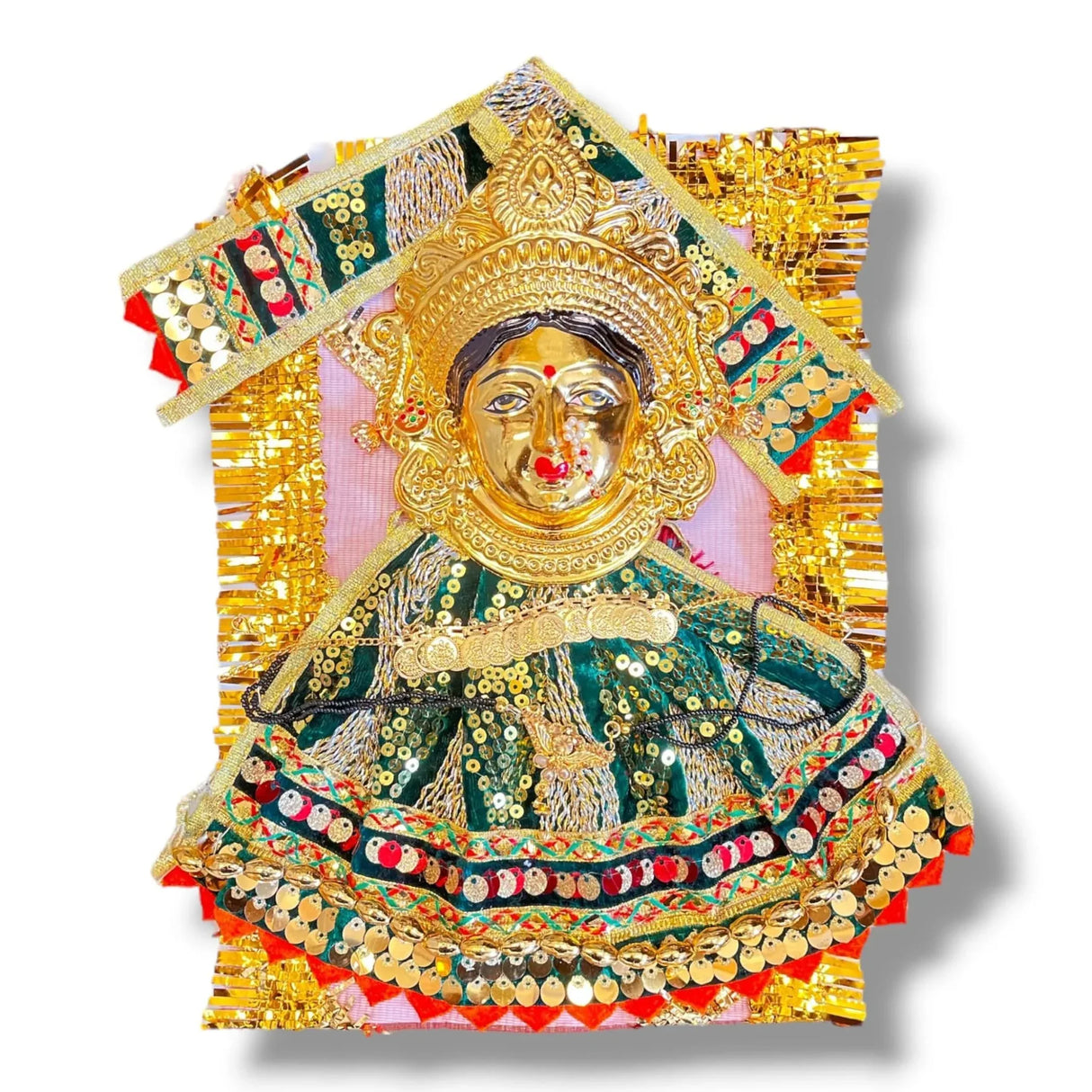 Varalaxmi Goddess Face Set Devi Mata Mukhota Mahalaxmi Face Velvet Idol Gotta with Embroidery Dress Jewelry for Vara Lakshmi Vratam Navaratri Margashirsha Vratha Pooja Temple - LoveNspire