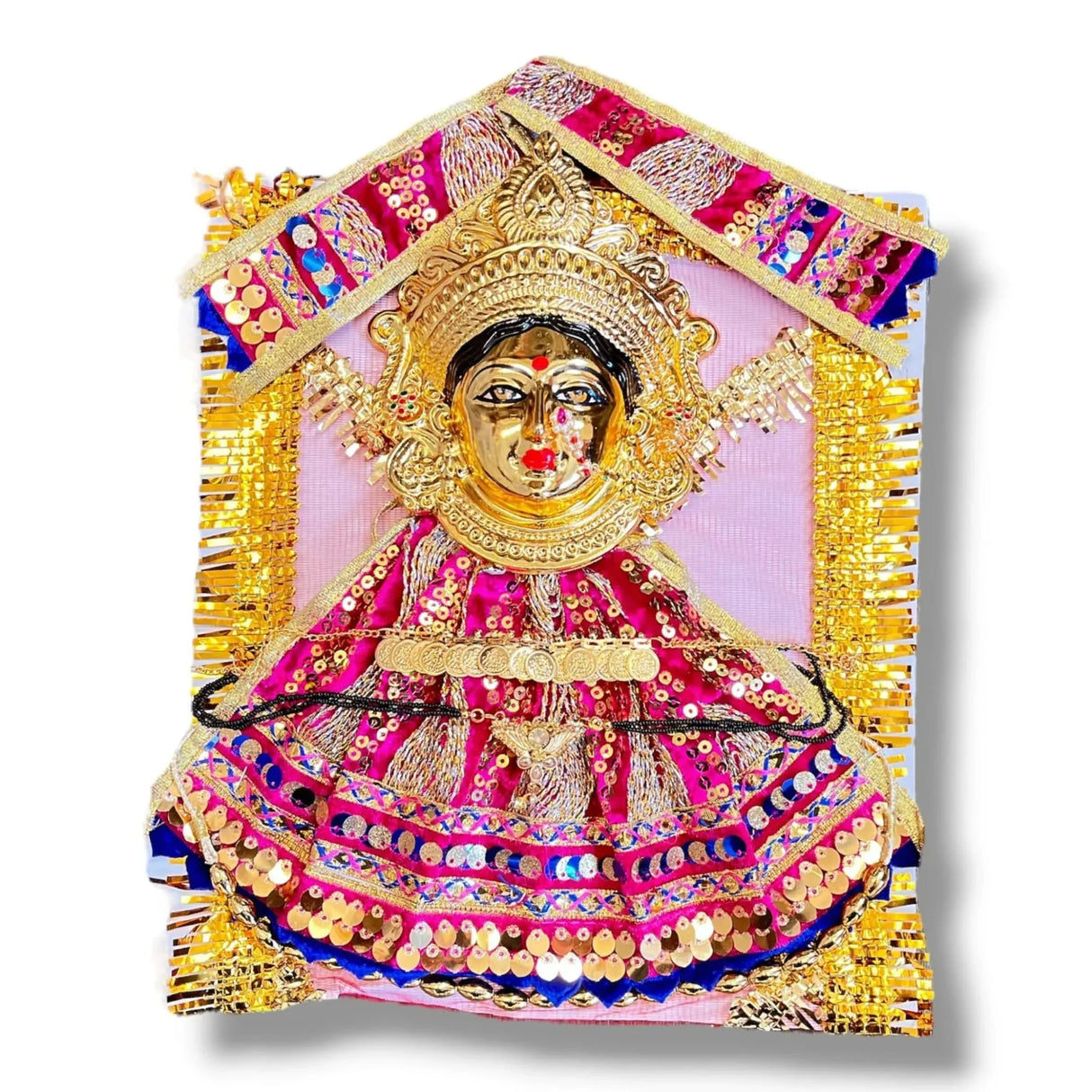Varalaxmi Goddess Face Set Devi Mata Mukhota Mahalaxmi Face Velvet Idol Gotta with Embroidery Dress Jewelry for Vara Lakshmi Vratam Navaratri Margashirsha Vratha Pooja Temple - LoveNspire