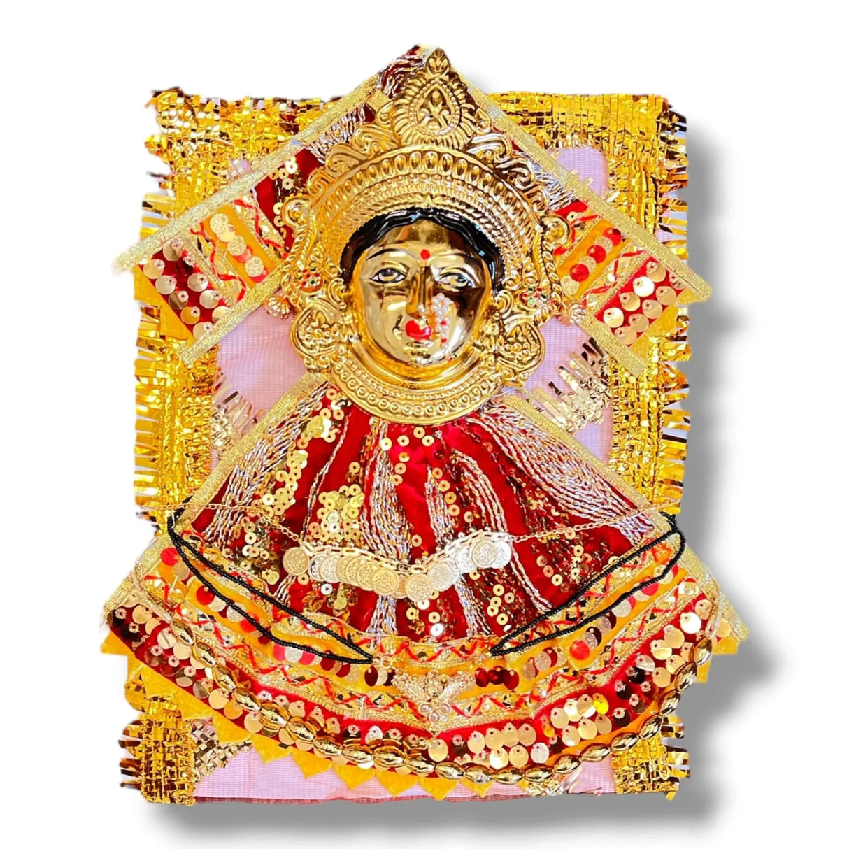 Varalaxmi Goddess Face Set Devi Mata Mukhota Mahalaxmi Face Velvet Idol Gotta with Embroidery Dress Jewelry for Vara Lakshmi Vratam Navaratri Margashirsha Vratha Pooja Temple - LoveNspire