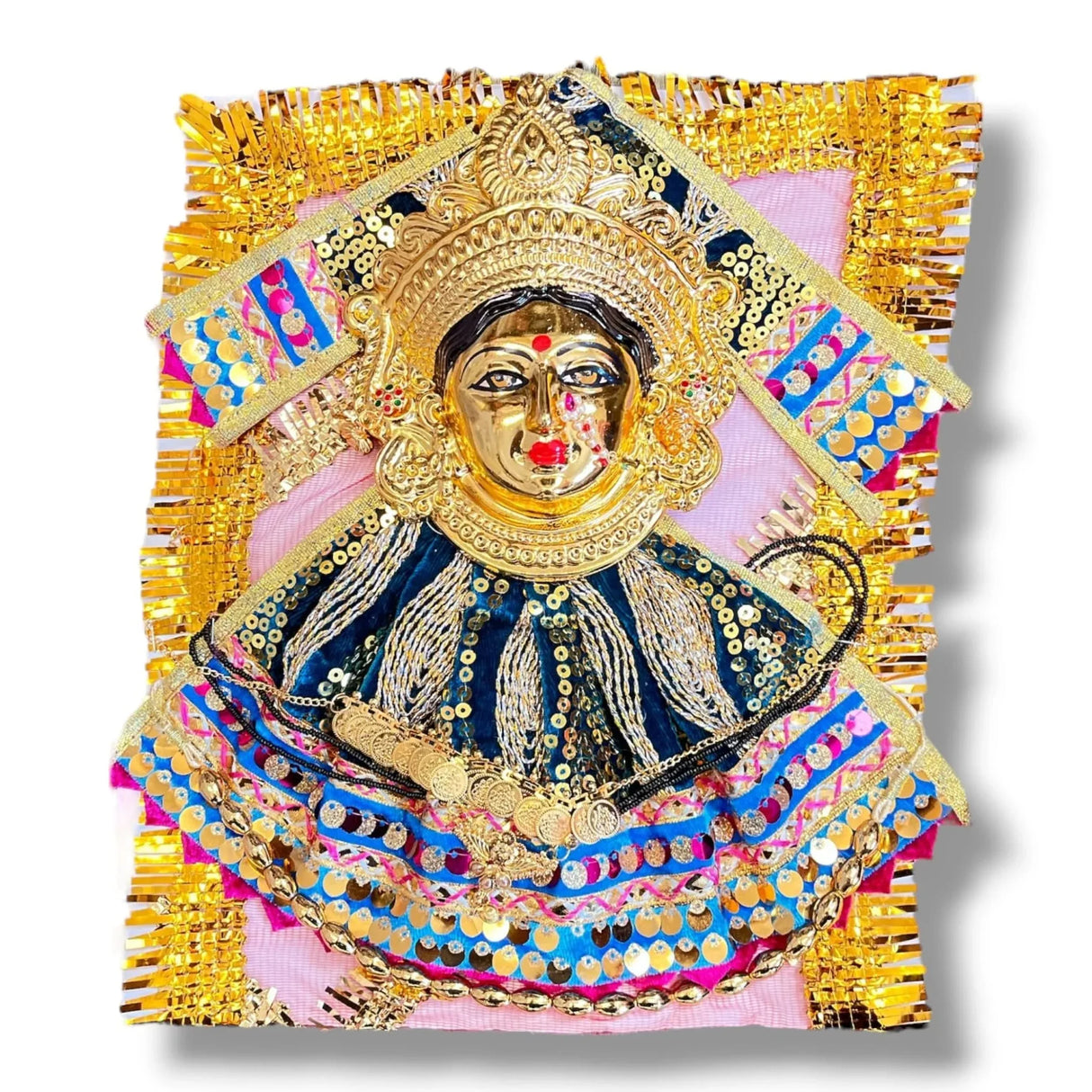 Varalaxmi Goddess Face Set Devi Mata Mukhota Mahalaxmi Face Velvet Idol Gotta with Embroidery Dress Jewelry for Vara Lakshmi Vratam Navaratri Margashirsha Vratha Pooja Temple - LoveNspire