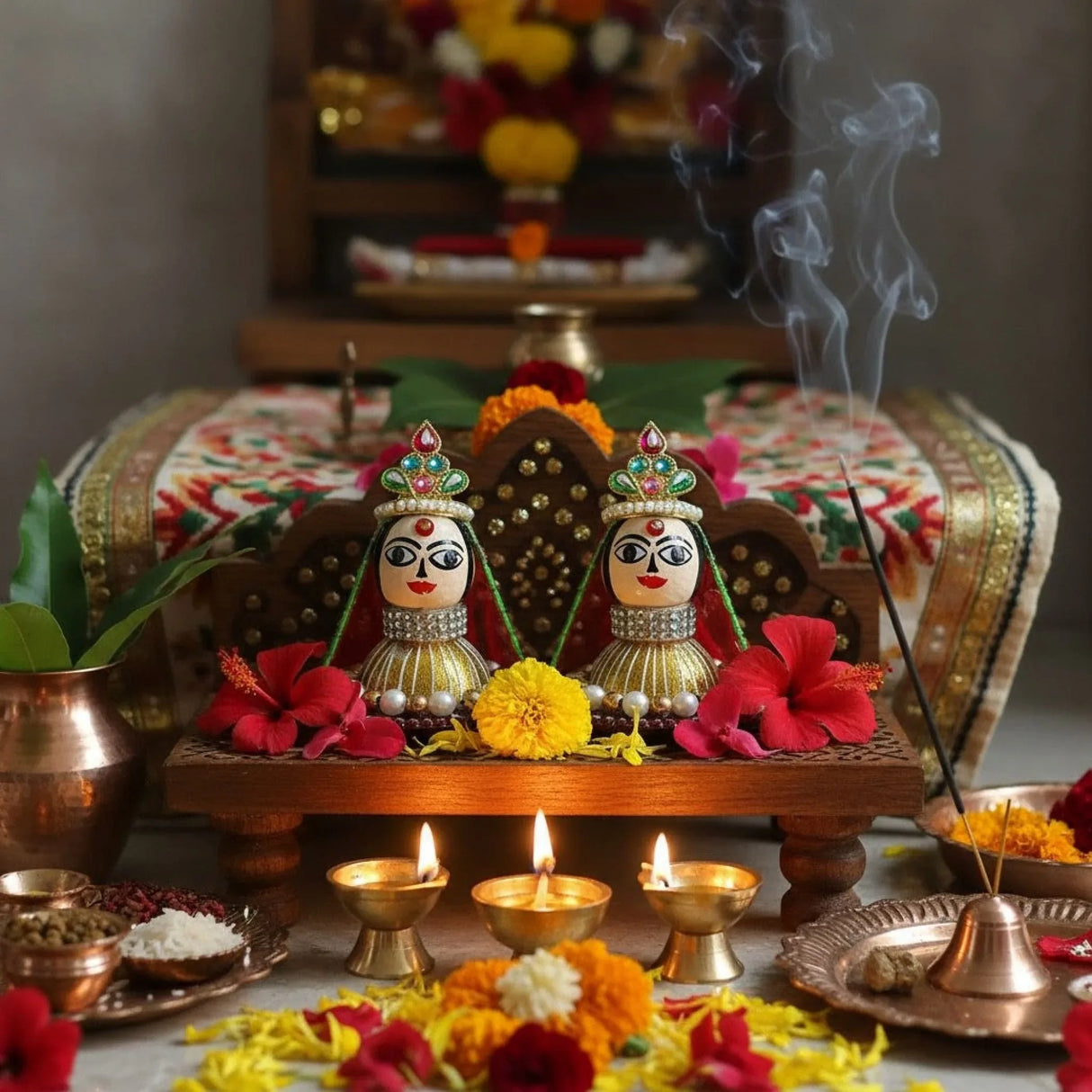 Goddess Riddhi Siddhi Idols 2.5 Inches Spiritual Showpiece Statues for Home Decor Car Dashboard Housewarming Pooja Return Gifts Diwali Decoration - LoveNspire