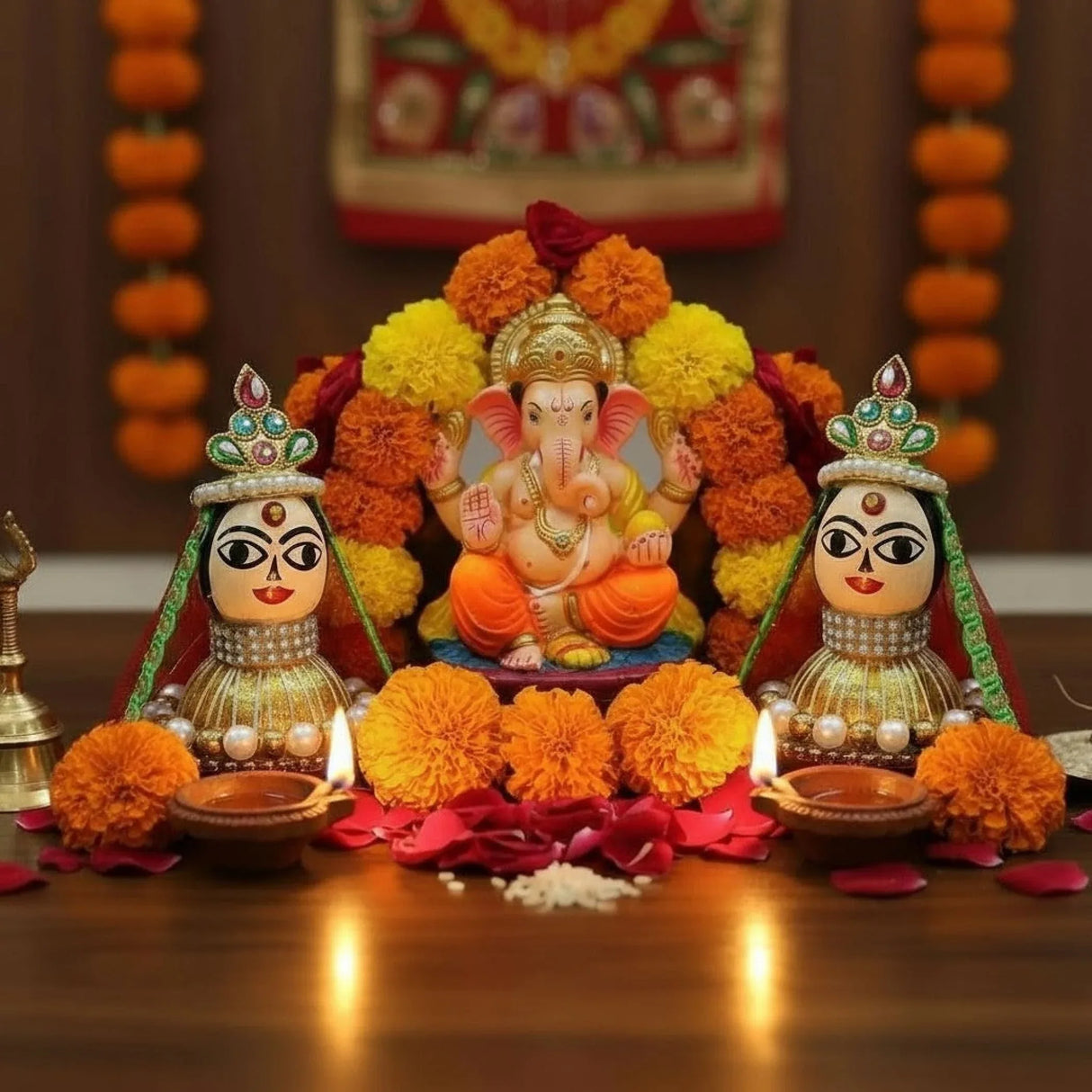 Goddess Riddhi Siddhi Idols 2.5 Inches Spiritual Showpiece Statues for Home Decor Car Dashboard Housewarming Pooja Return Gifts Diwali Decoration - LoveNspire