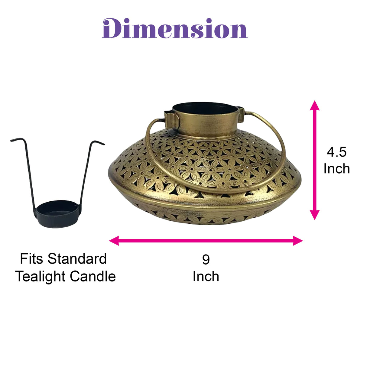 Brass antique iron tealight candle and incense holder with floral cut-out patterns and handle for festive home decor