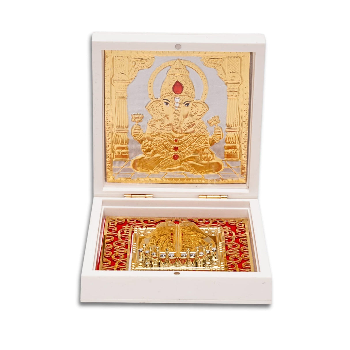 Gold Plated Ganesha Photo Frame with Charan Paduka for Diwali Housewarming Indian Wedding Return Gift Worship Pooja Room Decor Hindu Religious Devotional Paduka Prayer Box Good Luck Gift - LoveNspire