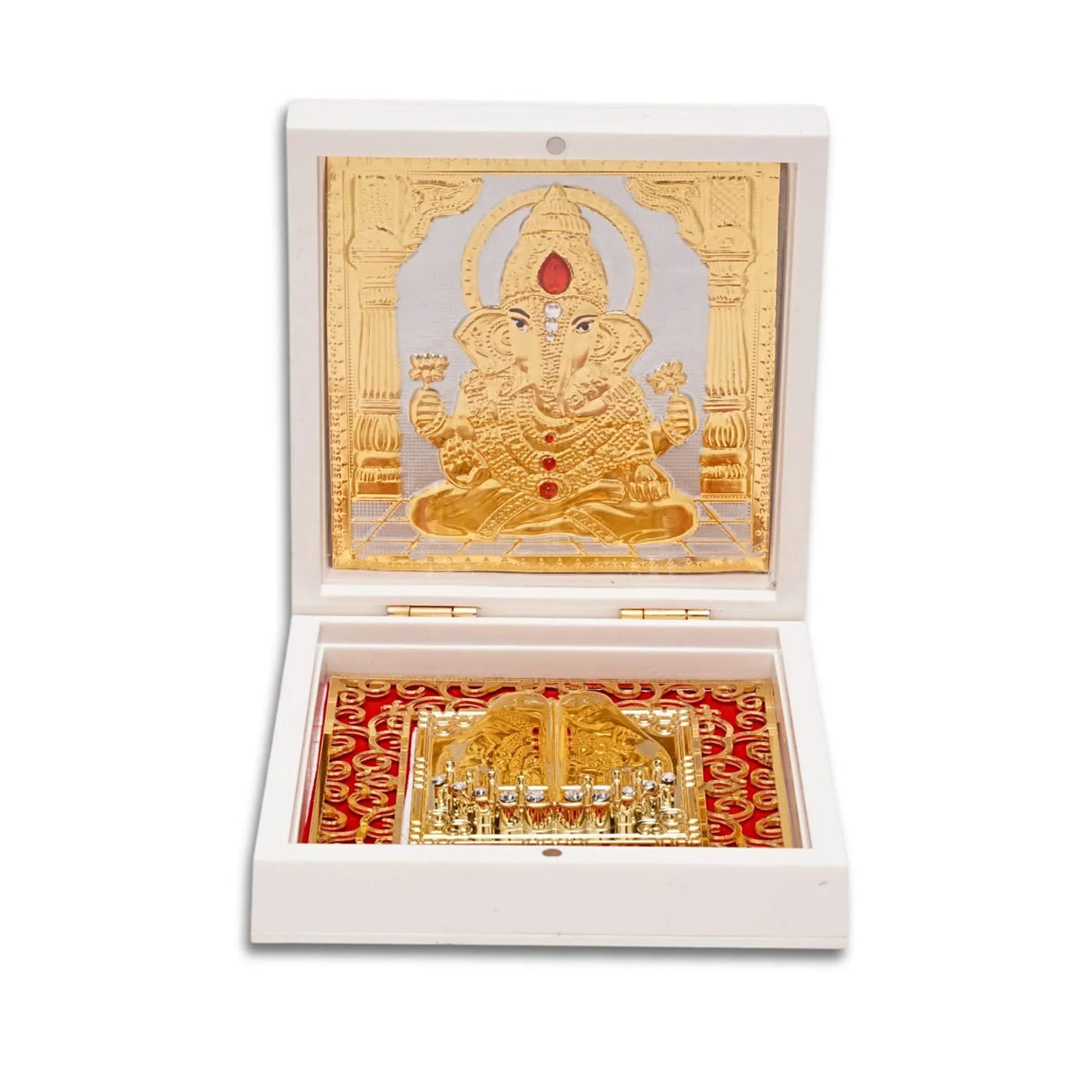 Gold Plated Ganesha Photo Frame with Charan Paduka for Diwali Housewarming Indian Wedding Return Gift Worship Pooja Room Decor Hindu Religious Devotional Paduka Prayer Box Good Luck Gift - LoveNspire