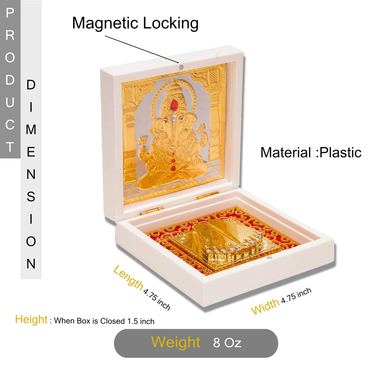 Gold Plated Ganesha Photo Frame with Charan Paduka for Diwali Housewarming Indian Wedding Return Gift Worship Pooja Room Decor Hindu Religious Devotional Paduka Prayer Box Good Luck Gift - LoveNspire