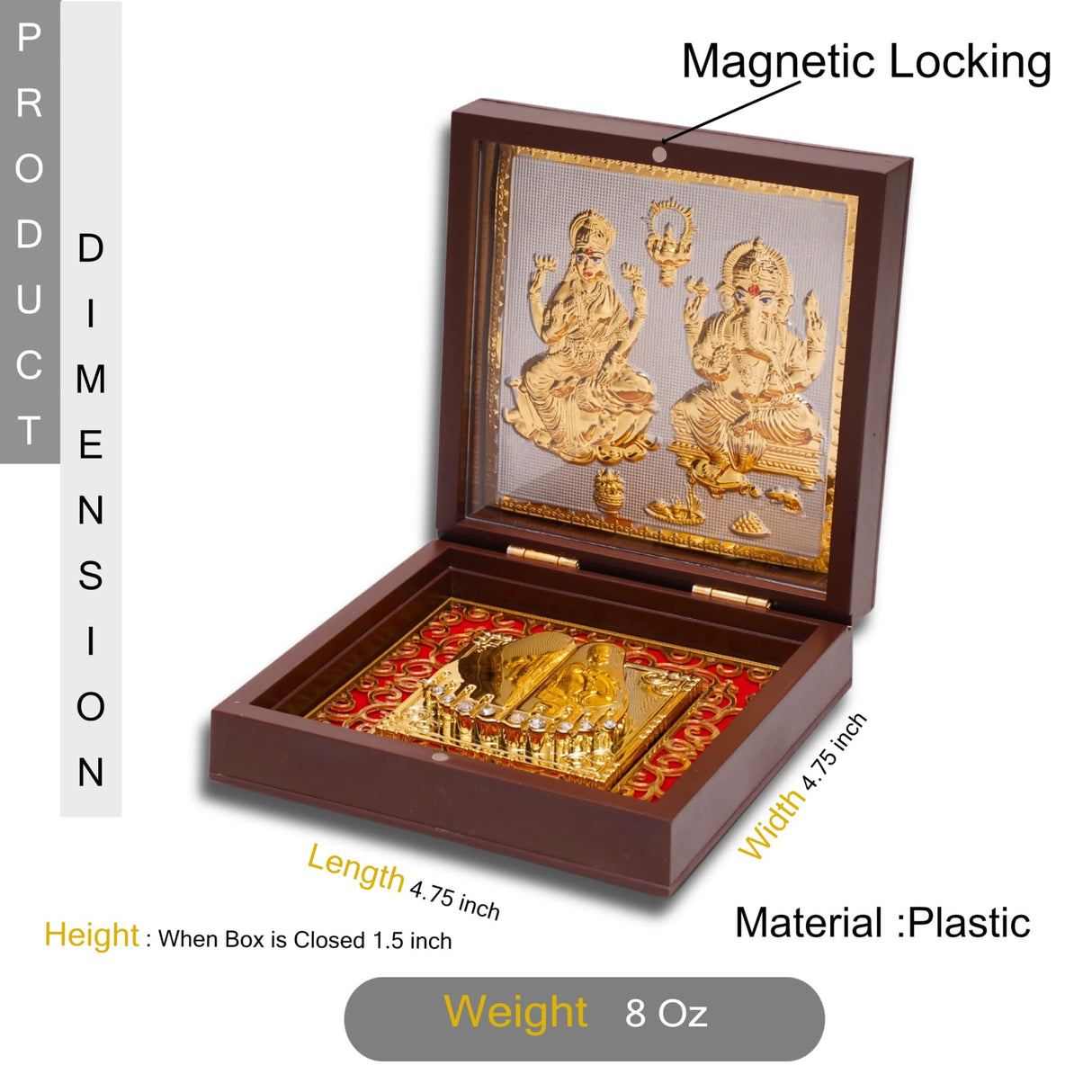 Gold Plated Laxmi Ganesh Photo Frame with Charan Paduka for Diwali Housewarming Return Gift Worship Pooja Room Decor Hindu God Religious Devotional Paduka Prayer Box Momento Prosperity Gift - LoveNspire