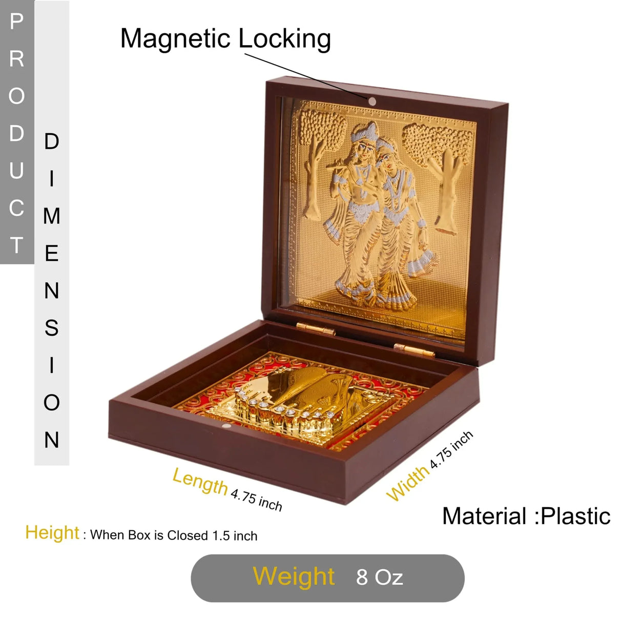 Gold Plated Radha Krishna Photo Frame with Charan Paduka for Diwali Housewarming Return Gift Worship Pooja Room Decor Hindu God Religious Devotional Paduka Prayer Box - LoveNspire