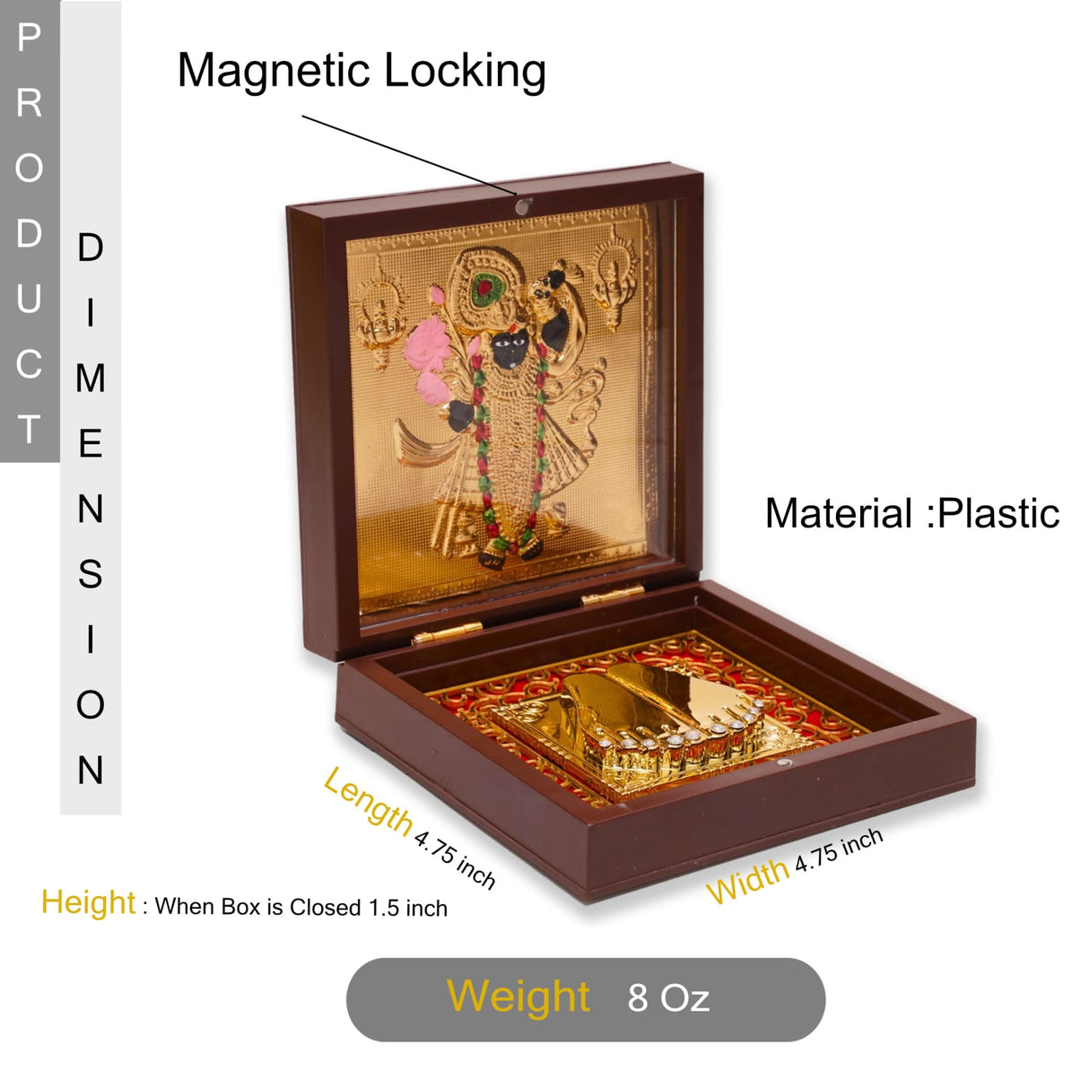 Gold Plated Shri Nath Ji Photo Frame with Charan Paduka for Housewarming Baby Shower Return Gift Worship Pooja Room Decor Hindu God Religious Shreenathji Krishna Prayer Box Momento Gifts - LoveNspire