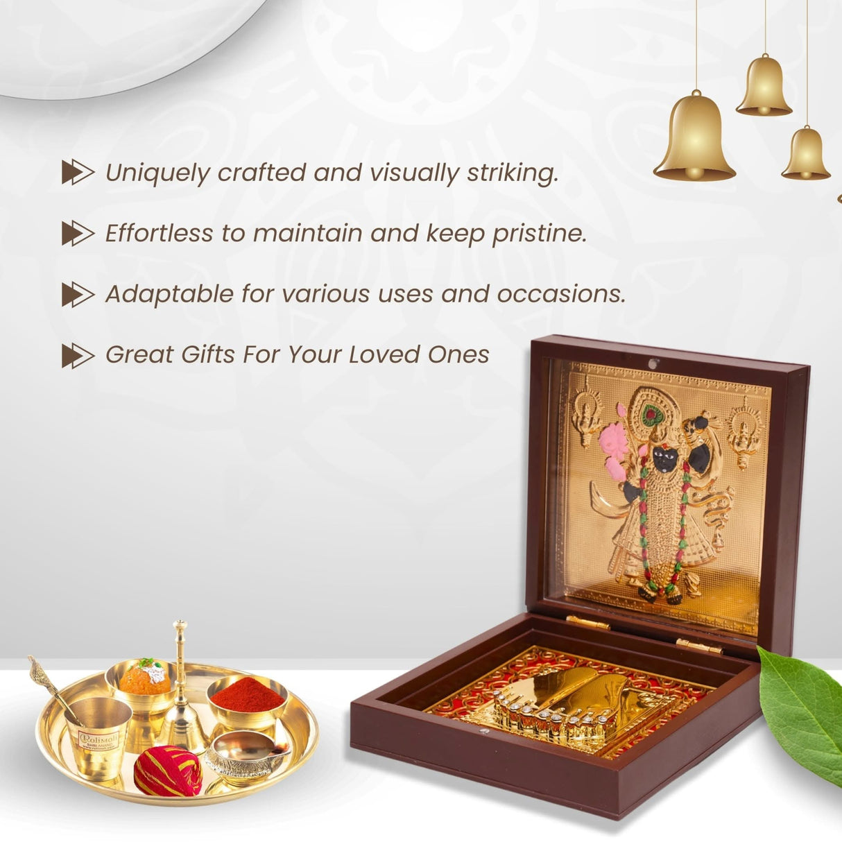 Gold Plated Shri Nath Ji Photo Frame with Charan Paduka for Housewarming Baby Shower Return Gift Worship Pooja Room Decor Hindu God Religious Shreenathji Krishna Prayer Box Momento Gifts - LoveNspire