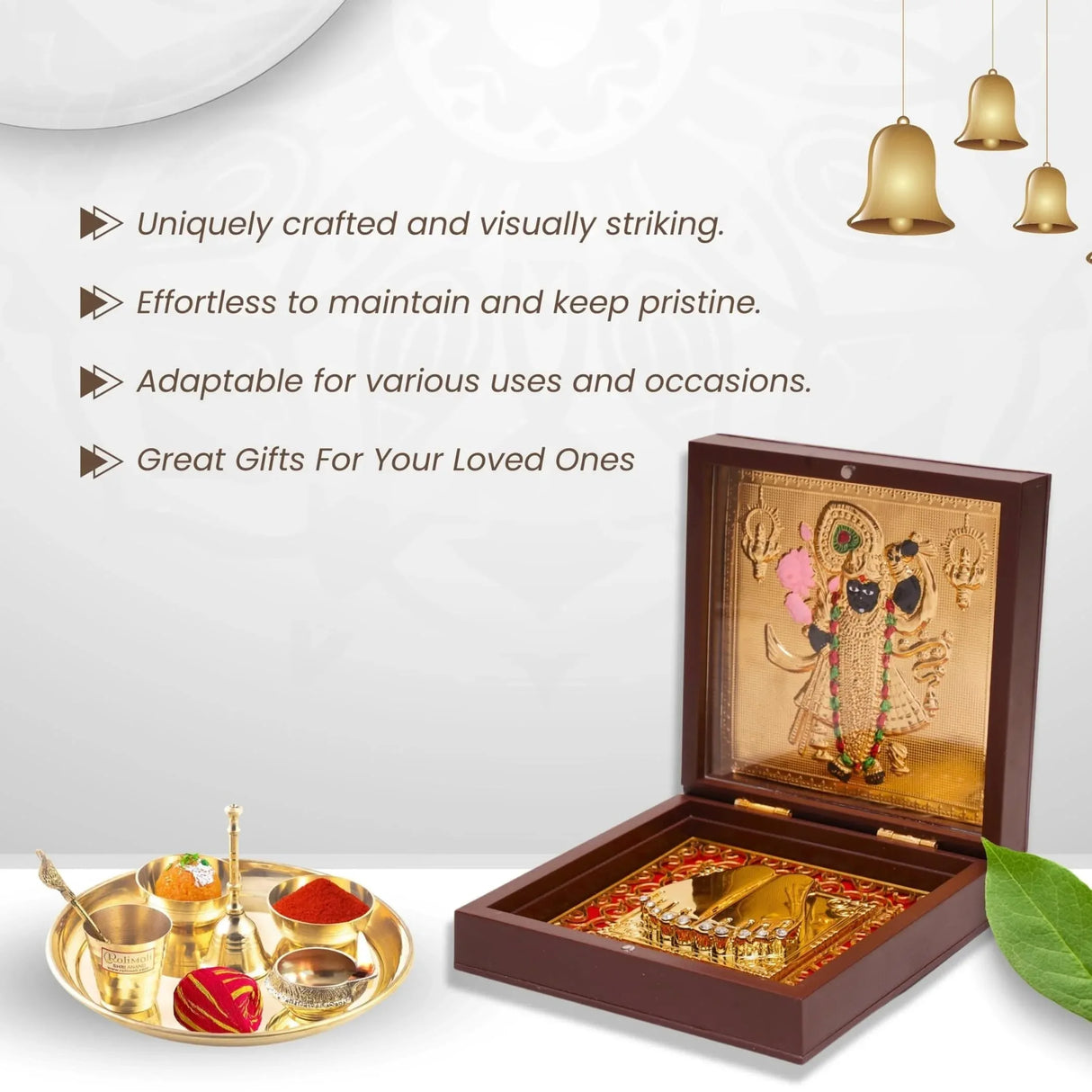 Gold Plated Shri Nath Ji Photo Frame with Charan Paduka for Housewarming Baby Shower Return Gift Worship Pooja Room Decor Hindu God Religious Shreenathji Krishna Prayer Box Momento Gifts - LoveNspire
