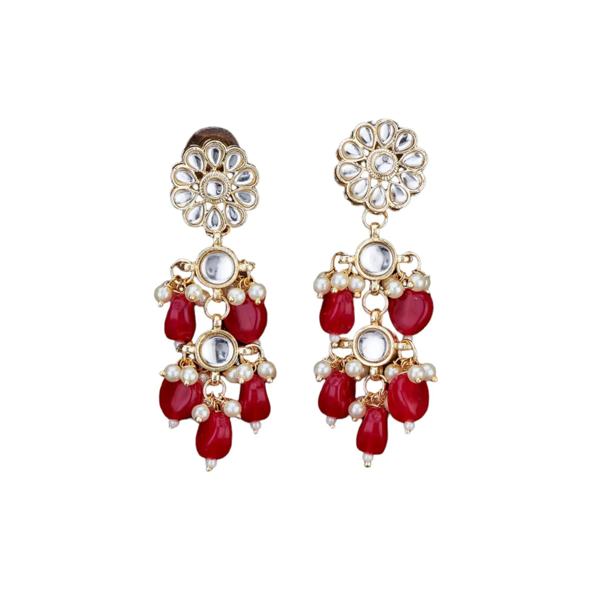 Indian Jhumka Earrings for Women - Large Floral Kundan Faux Pearls Drop Chanbali Earrings Indian Jhumki Ethnic Beaded Bollywood Style Dangle Earrings Jewelry for Bride Birthday Gift for Her - LoveNspire